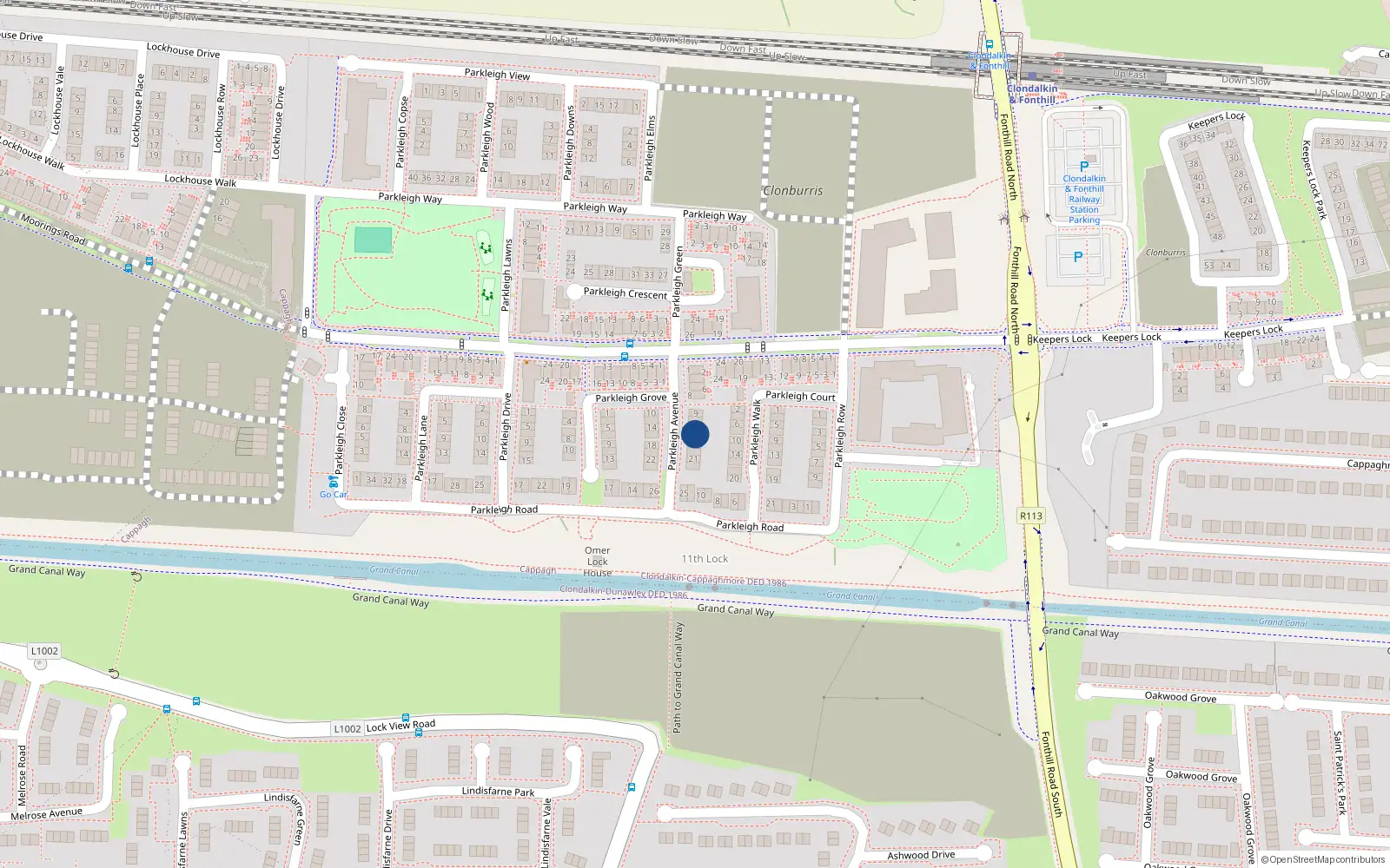 Overhead map showing the location of 15 Parkleigh Avenue, Lucan