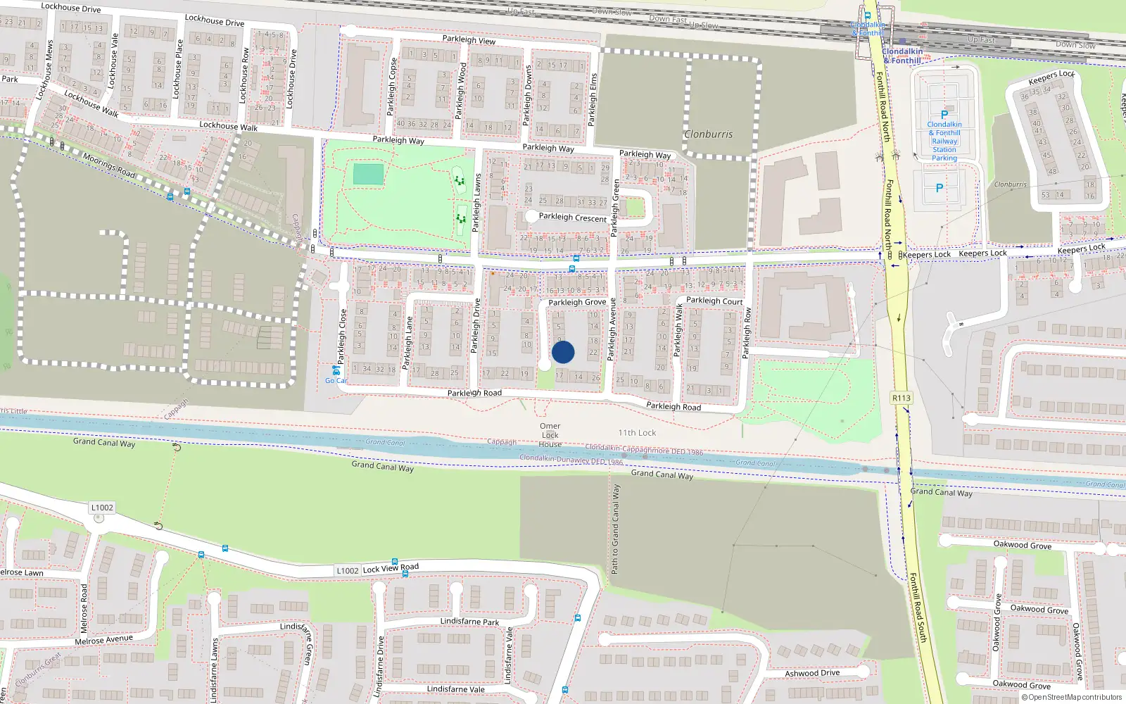Overhead map showing the location of 15 Parkleigh Square, Dublin 22
