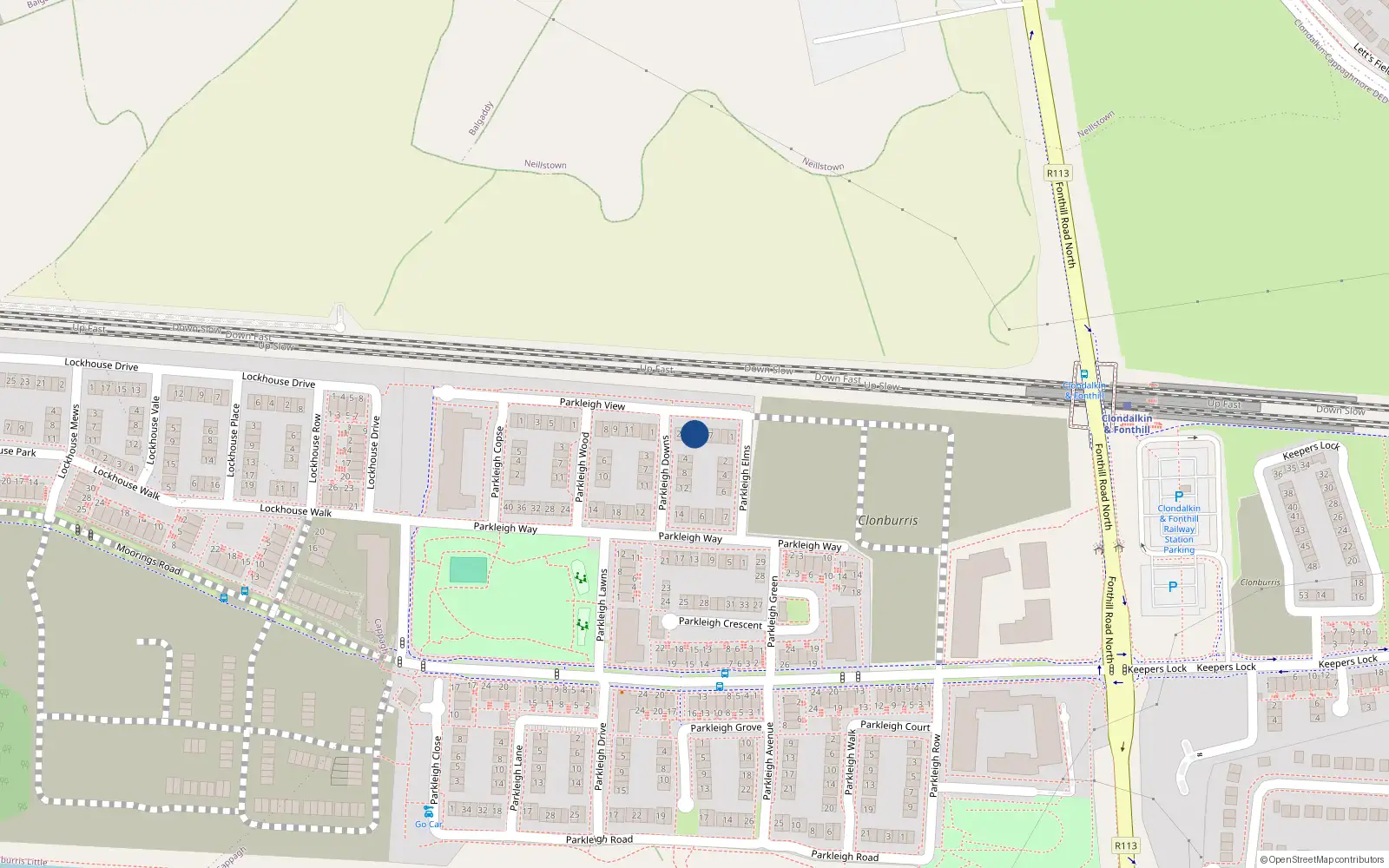 Overhead map showing the location of 15 Parkleigh View, Dublin 22