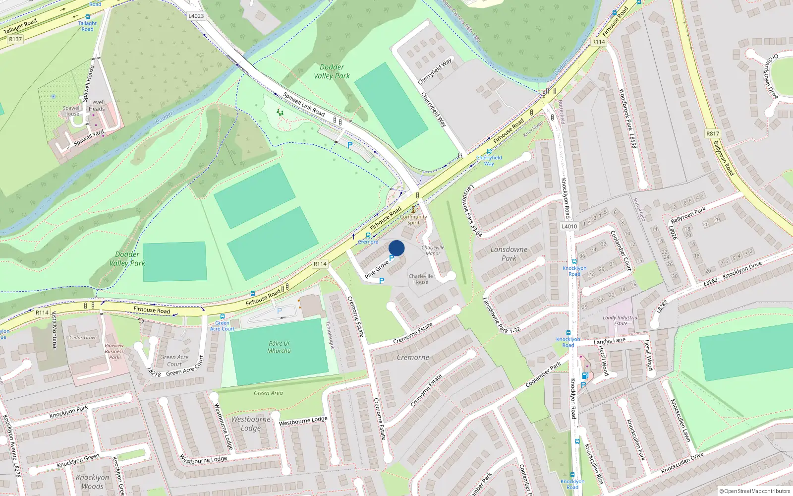 Overhead map showing the location of 15 Pine Grove, Dublin 16