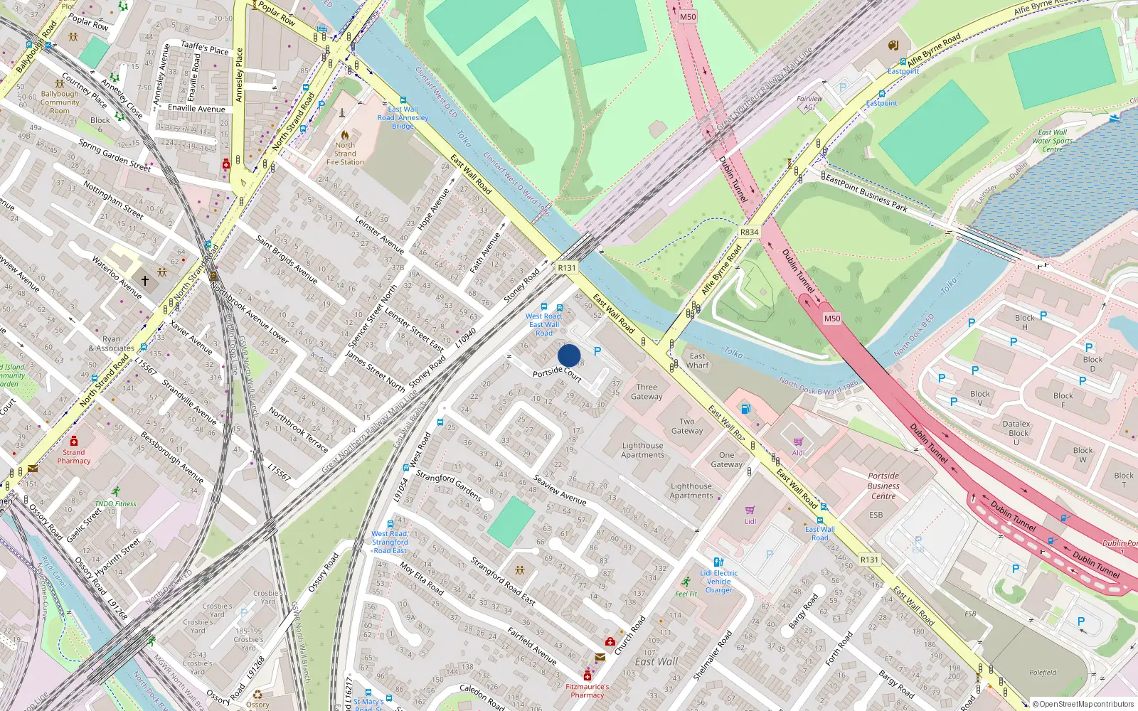 Overhead map showing the location of 15 Portside Court, Dublin 3