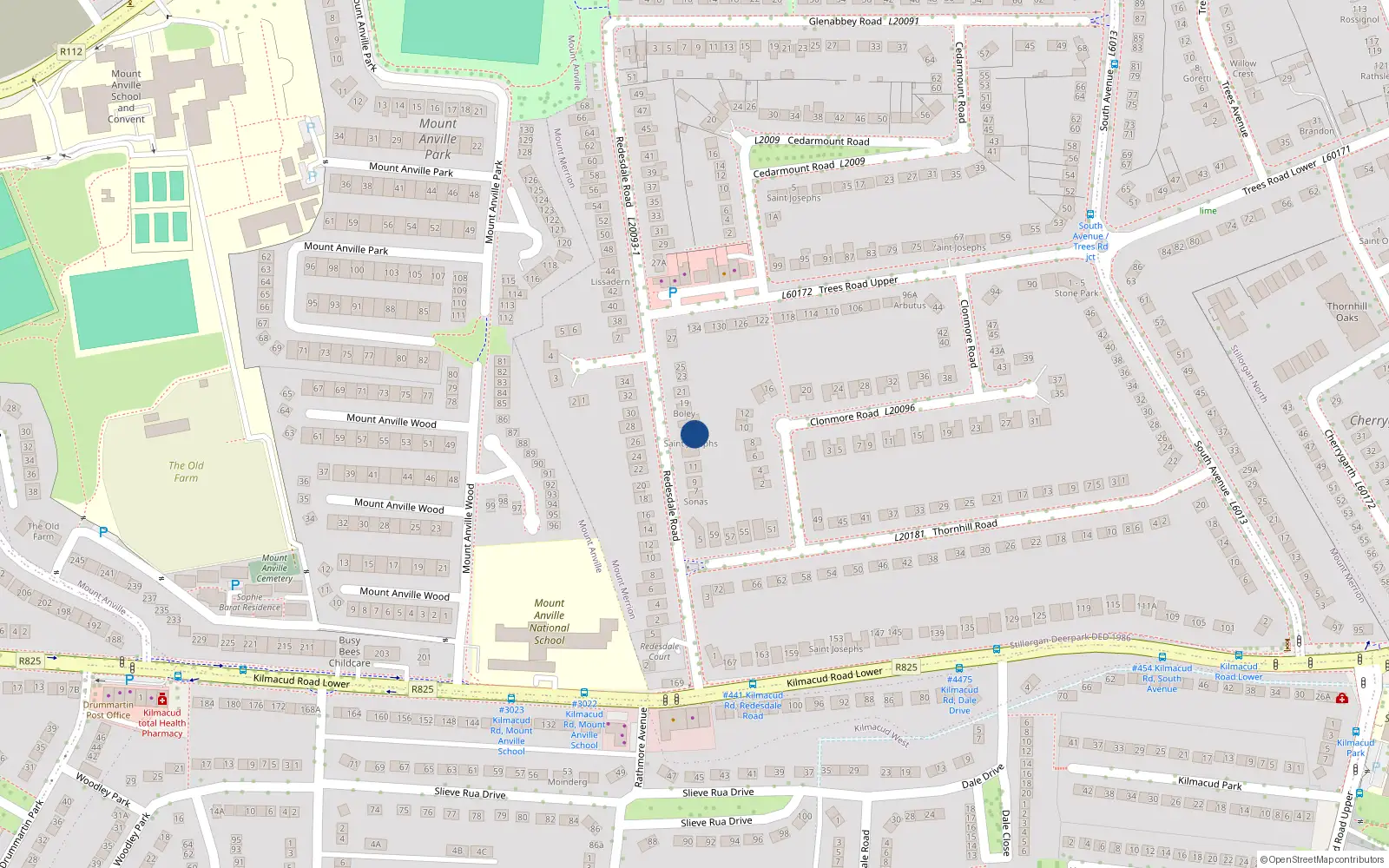 Overhead map showing the location of 15 Redesdale Road, Blackrock
