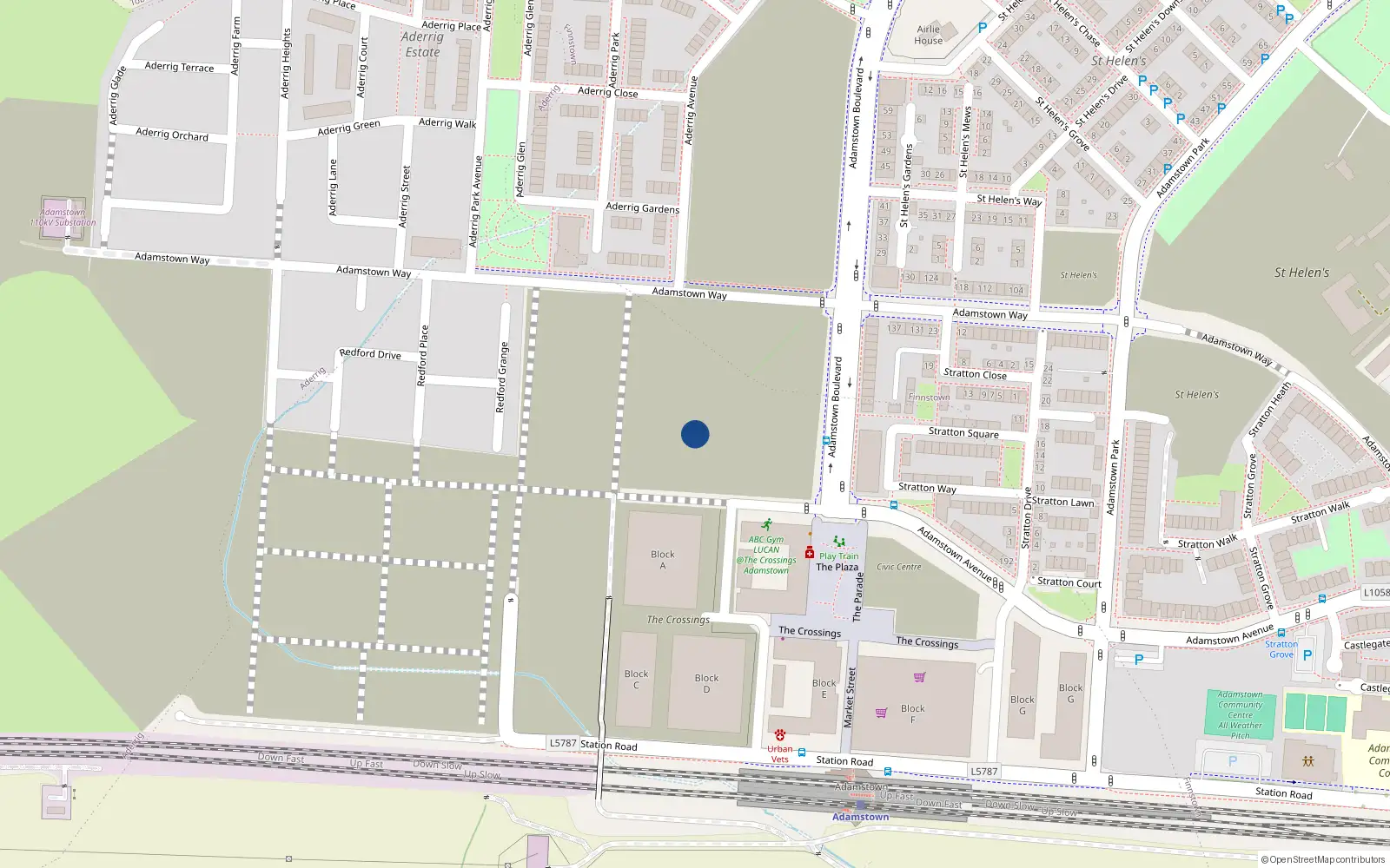 Overhead map showing the location of 15 Redford Park View, Lucan