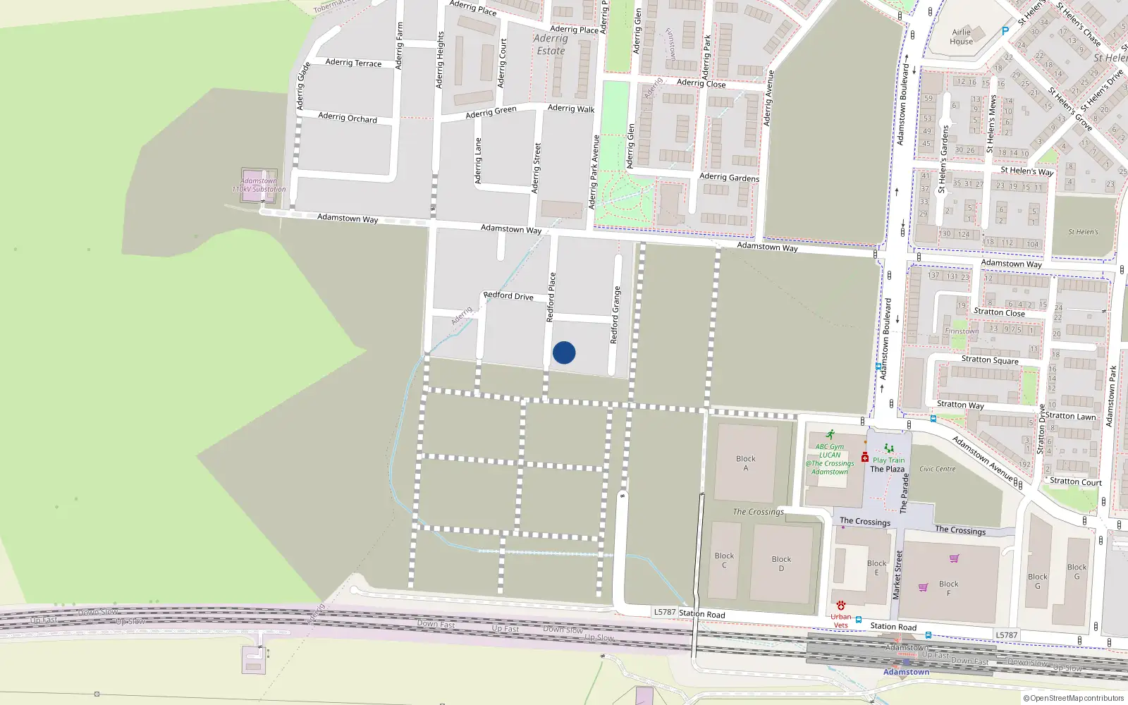 Overhead map showing the location of 15 Redford Place, Lucan