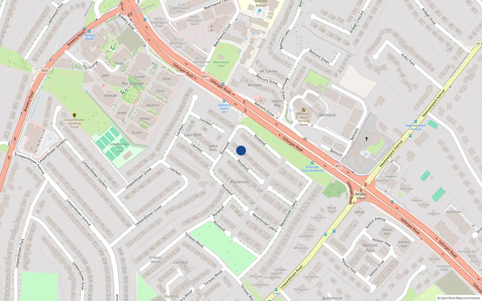 Overhead map showing the location of 15 Rocwood, Blackrock