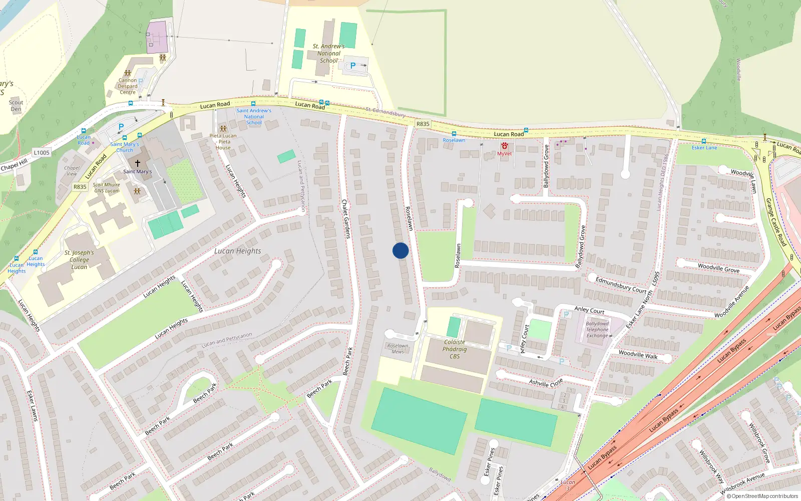 Overhead map showing the location of 15 Roselawn, Lucan