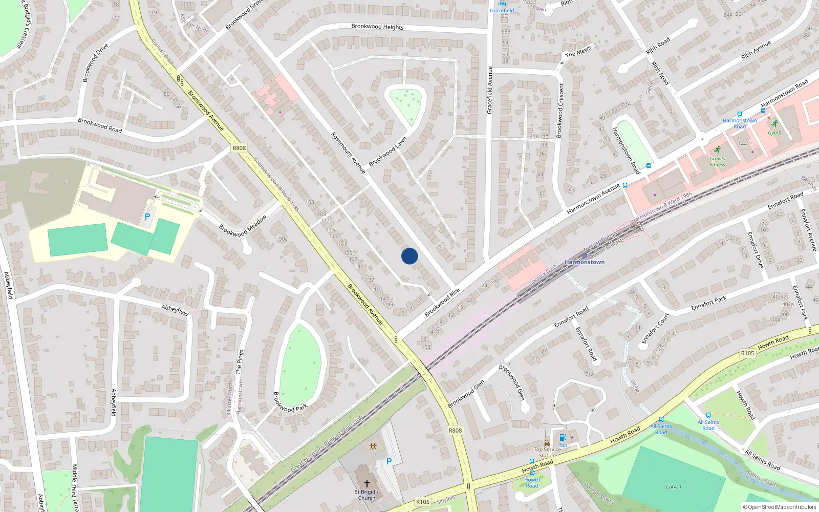 Overhead map showing the location of 15 Rosemount Avenue, Dublin 5