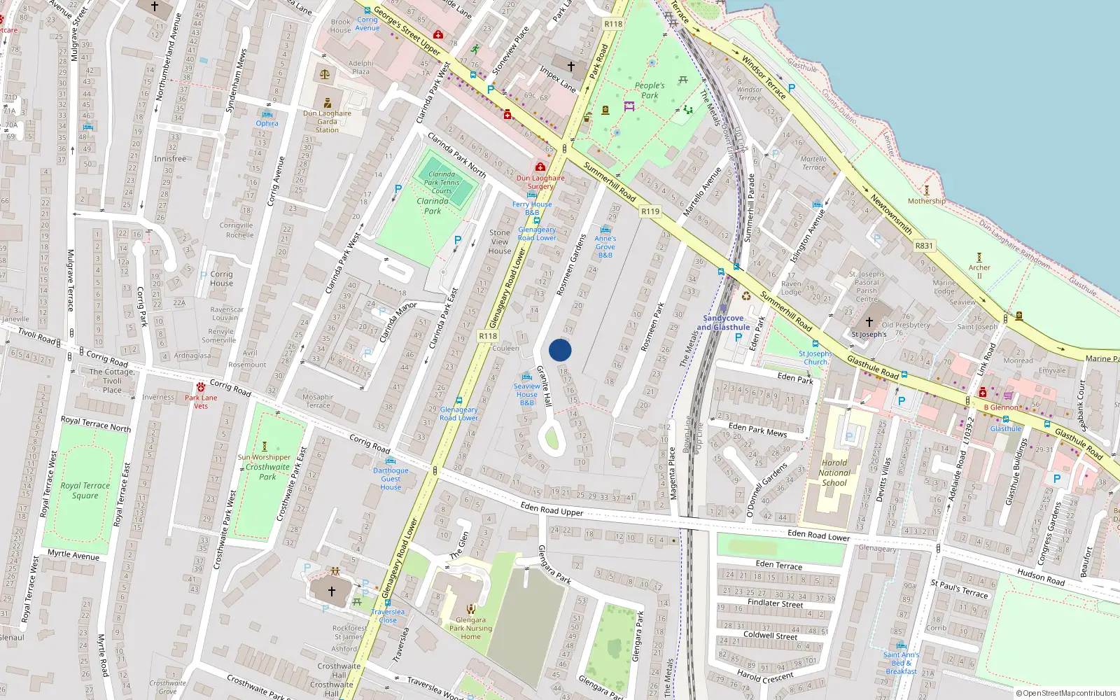 Overhead map showing the location of 15 Rosmeen Gardens, Dublin