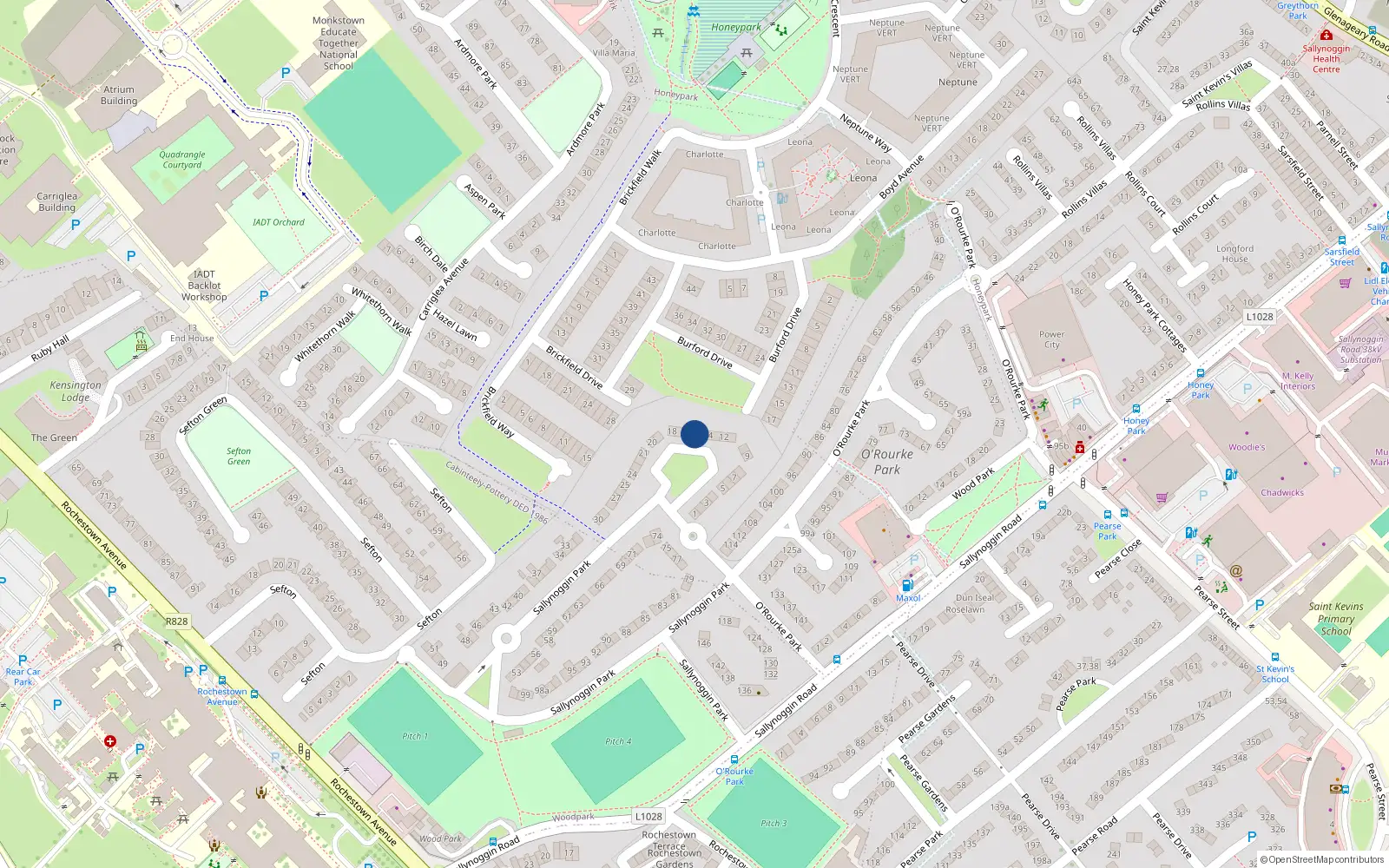 Overhead map showing the location of 15 Sallynoggin Park, Dun Laoghaire, Dublin
