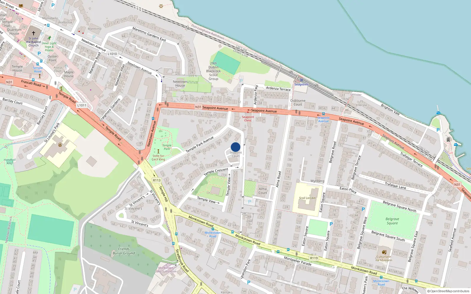 Overhead map showing the location of 15 Seapoint Court, 20 Temple Crecent, Blackrock