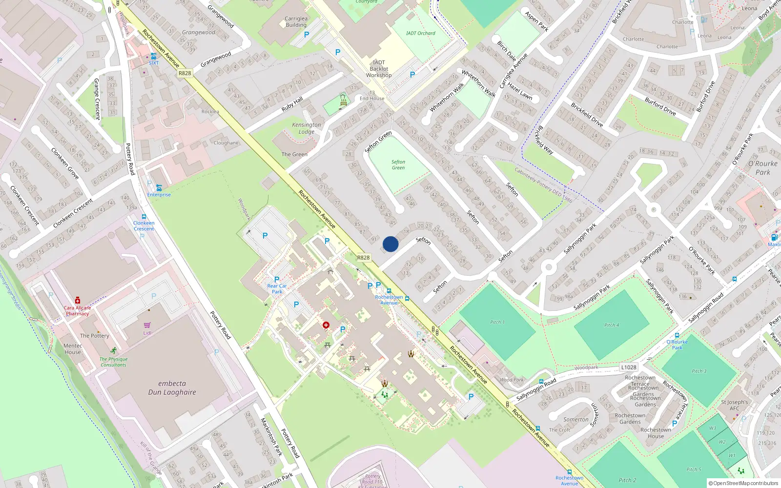 Overhead map showing the location of 15 Sefton, Dun Laoghaire
