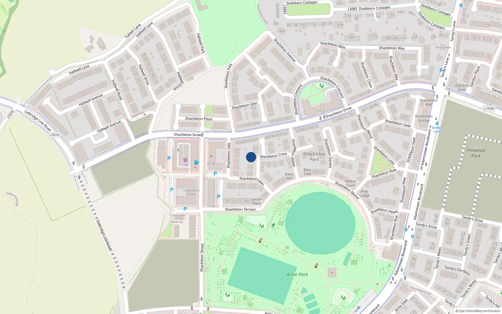 Overhead map showing the location of 15 Shackleton Cross, Lucan