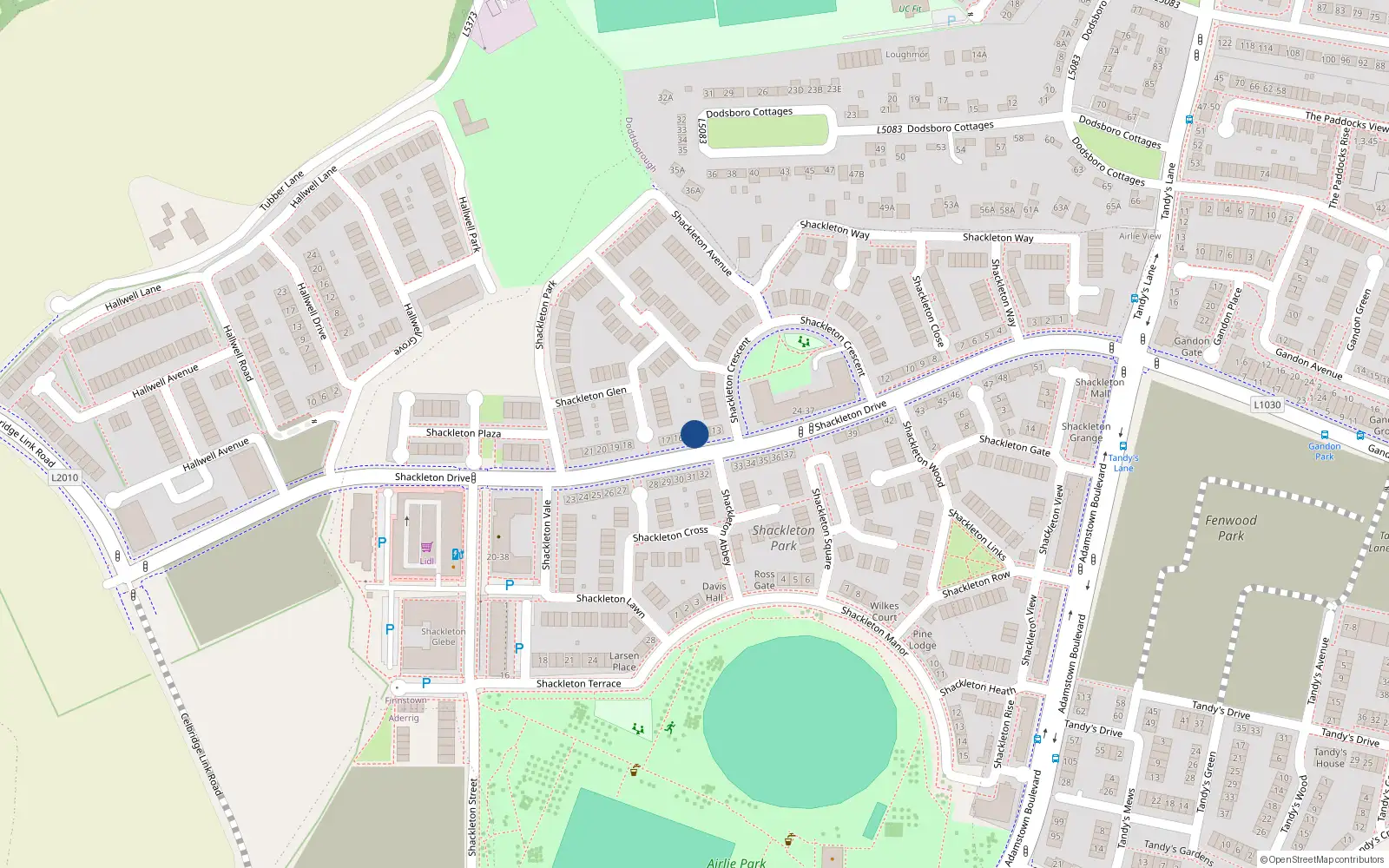 Overhead map showing the location of 15 Shackleton Drive, Lucan