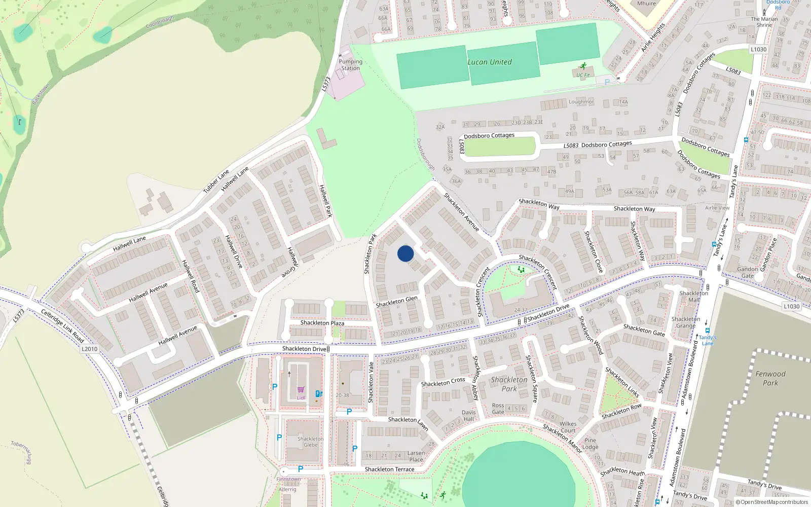 Overhead map showing the location of 15 Shackleton Grove, Lucan