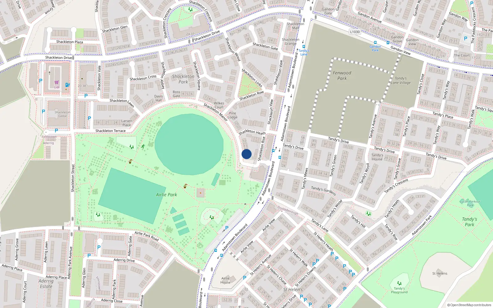 Overhead map showing the location of 15 Shackleton Manor, Lucan