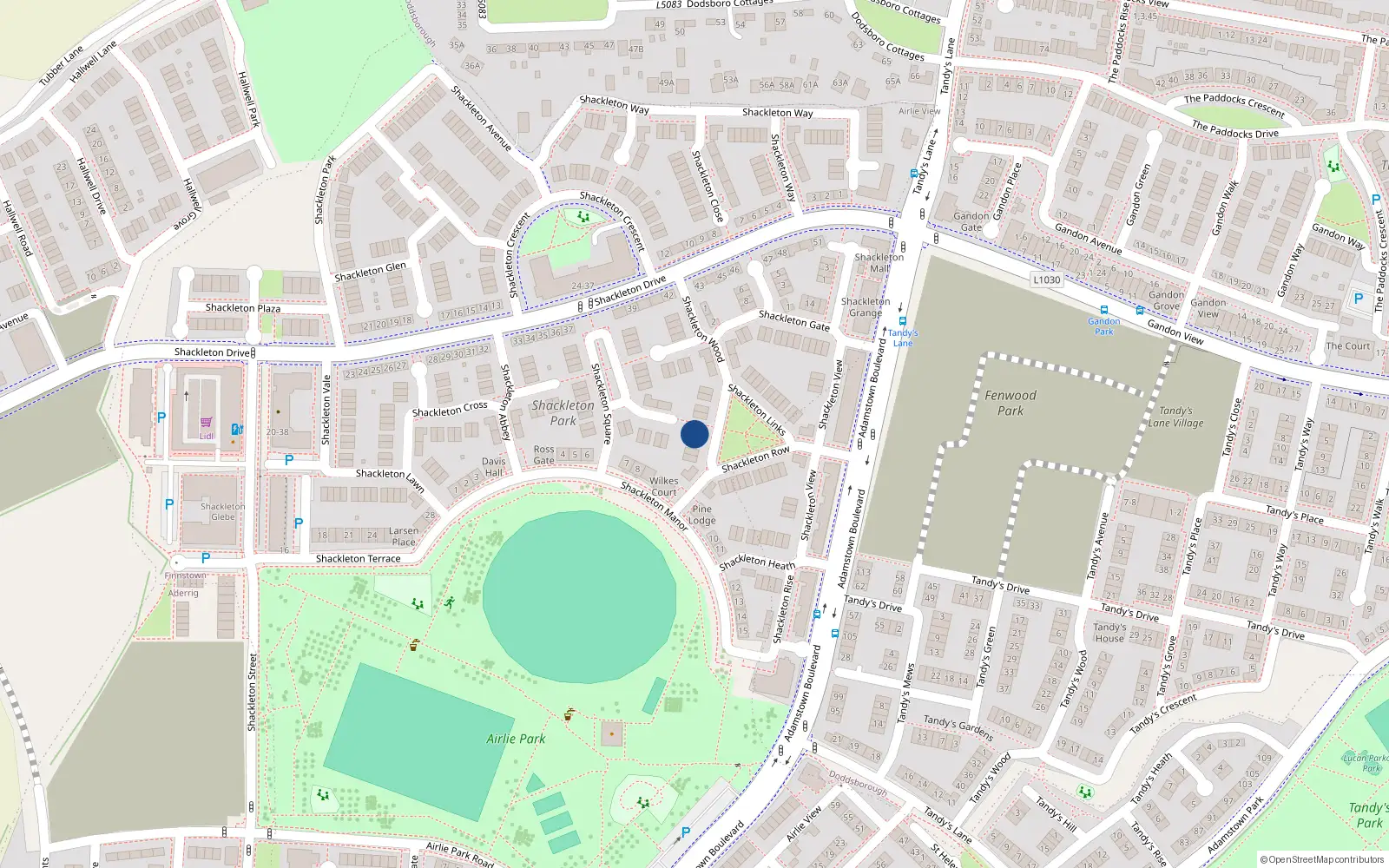 Overhead map showing the location of 15 Shackleton Wood, Lucan