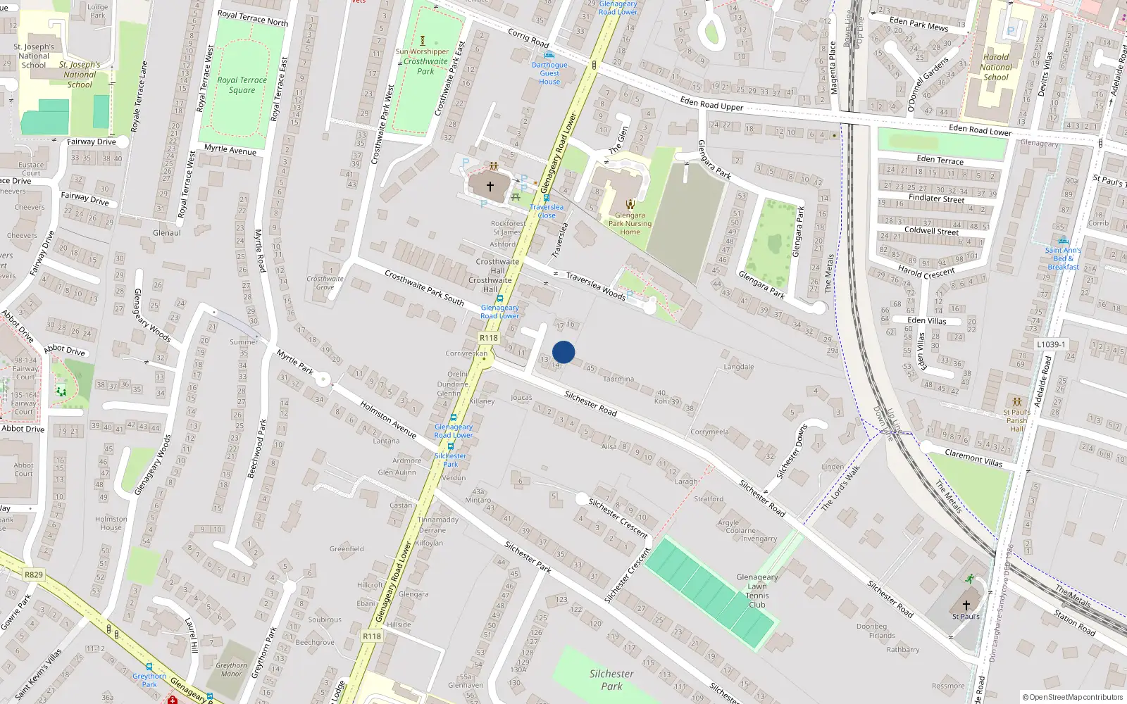 Overhead map showing the location of 15 Silchester Court, Glenageary, Dublin