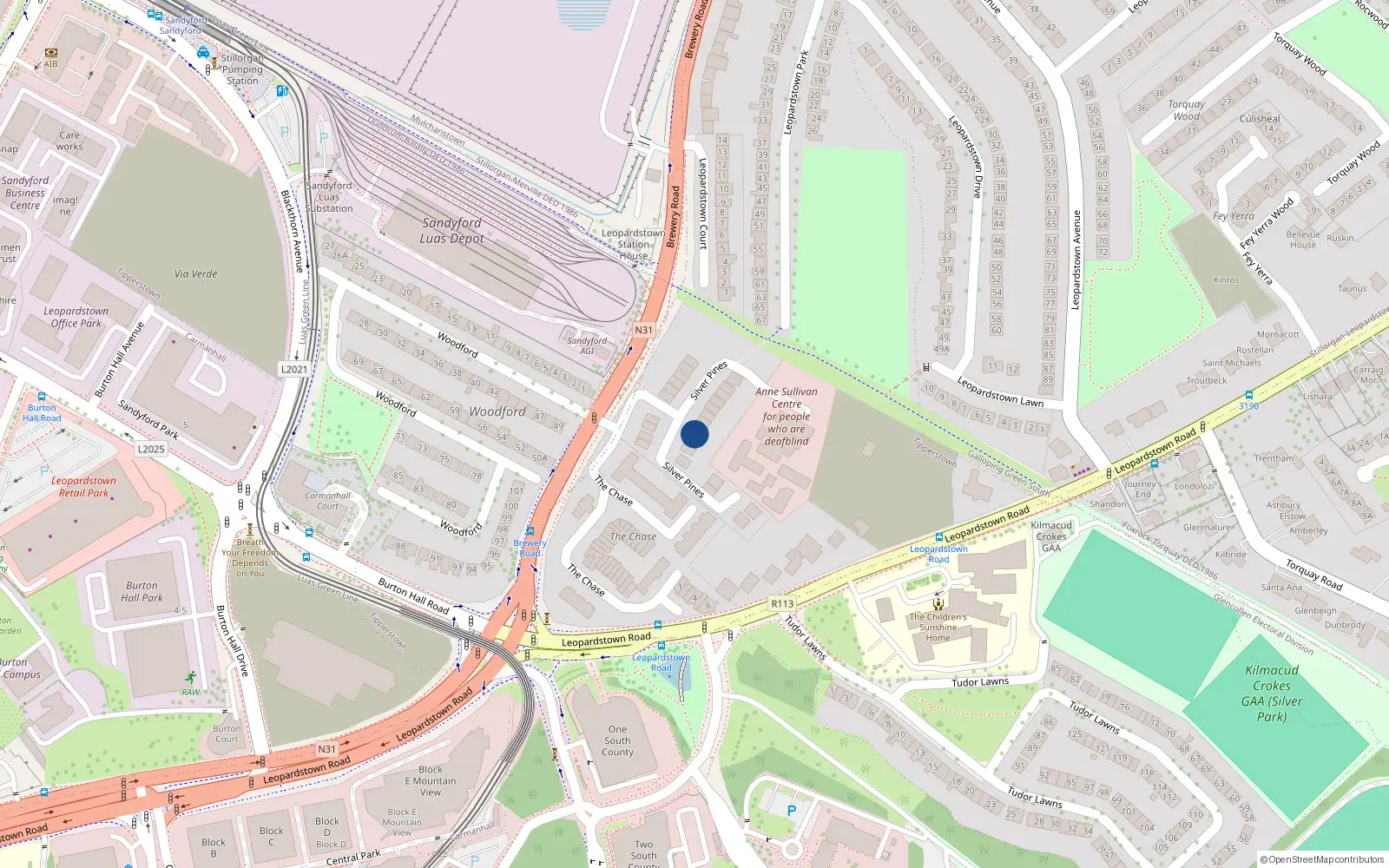 Overhead map showing the location of 15 Silver Pines, Brewery Road, Stillorgan