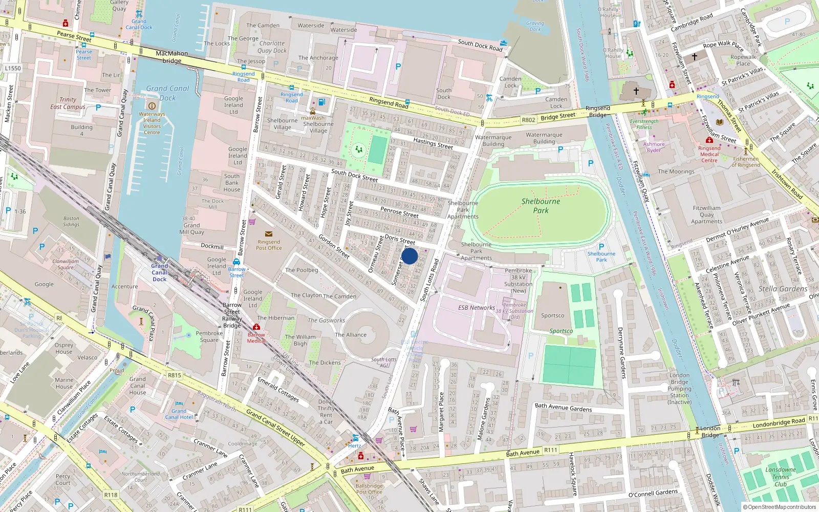 Overhead map showing the location of 15 Somerset Street, Dublin 4