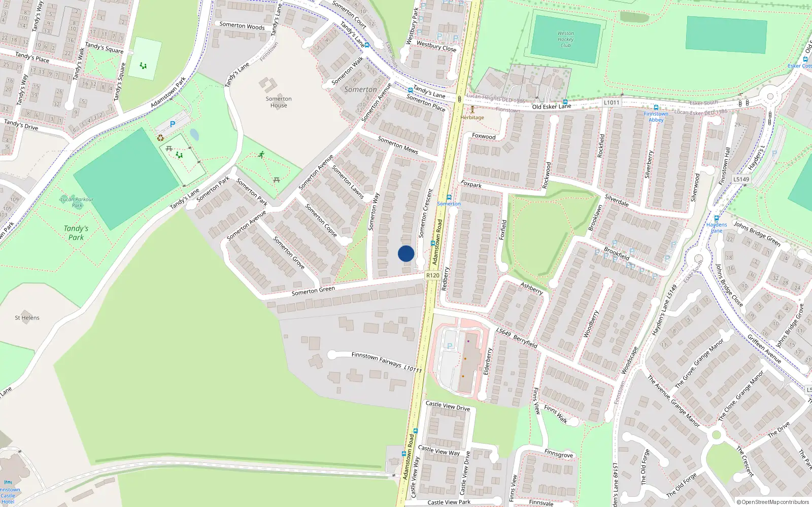 Overhead map showing the location of 15 Somerton Crescent, Lucan