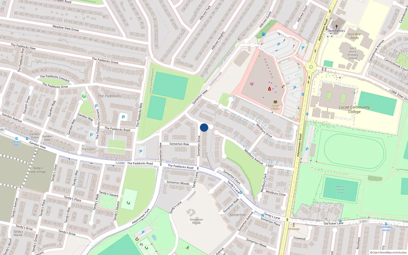 Overhead map showing the location of 15 Somerton Drive, Lucan
