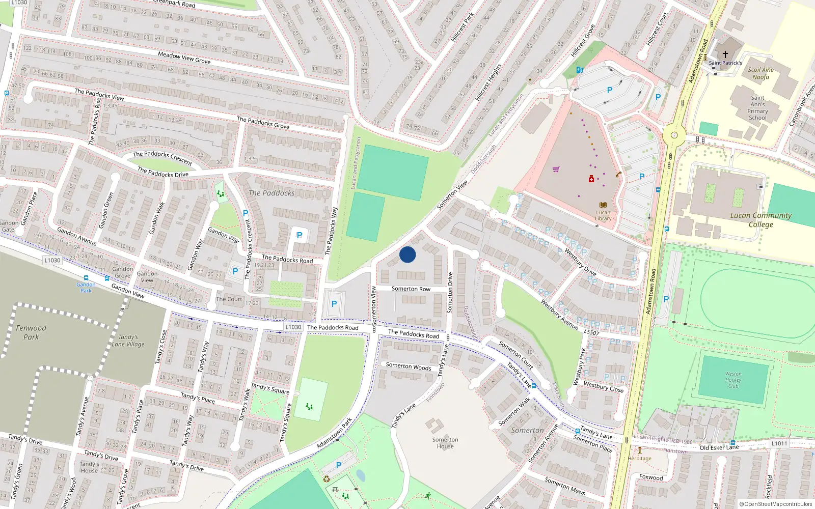 Overhead map showing the location of 15 Somerton View, Lucan