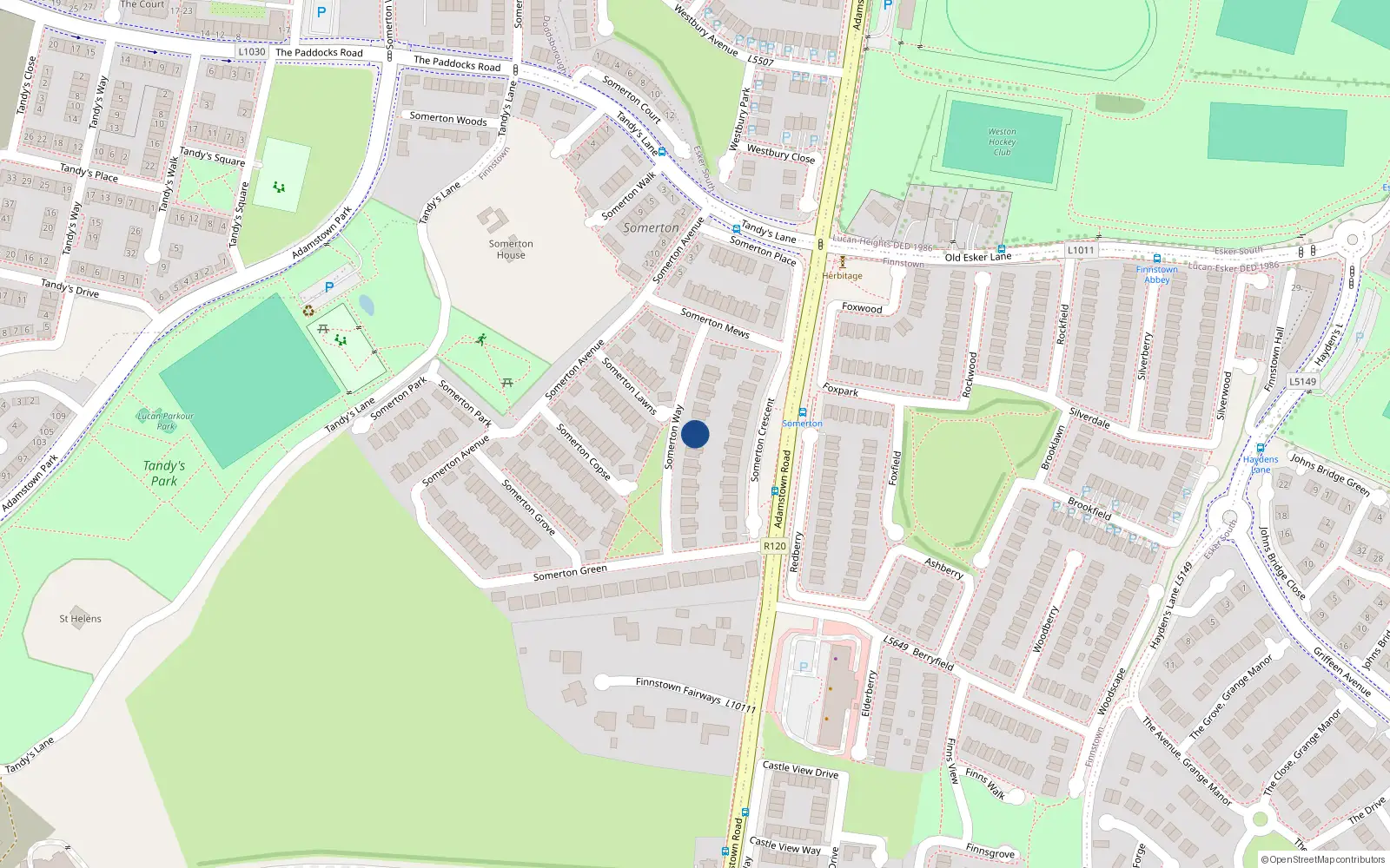 Overhead map showing the location of 15 Somerton Way, Finnstown