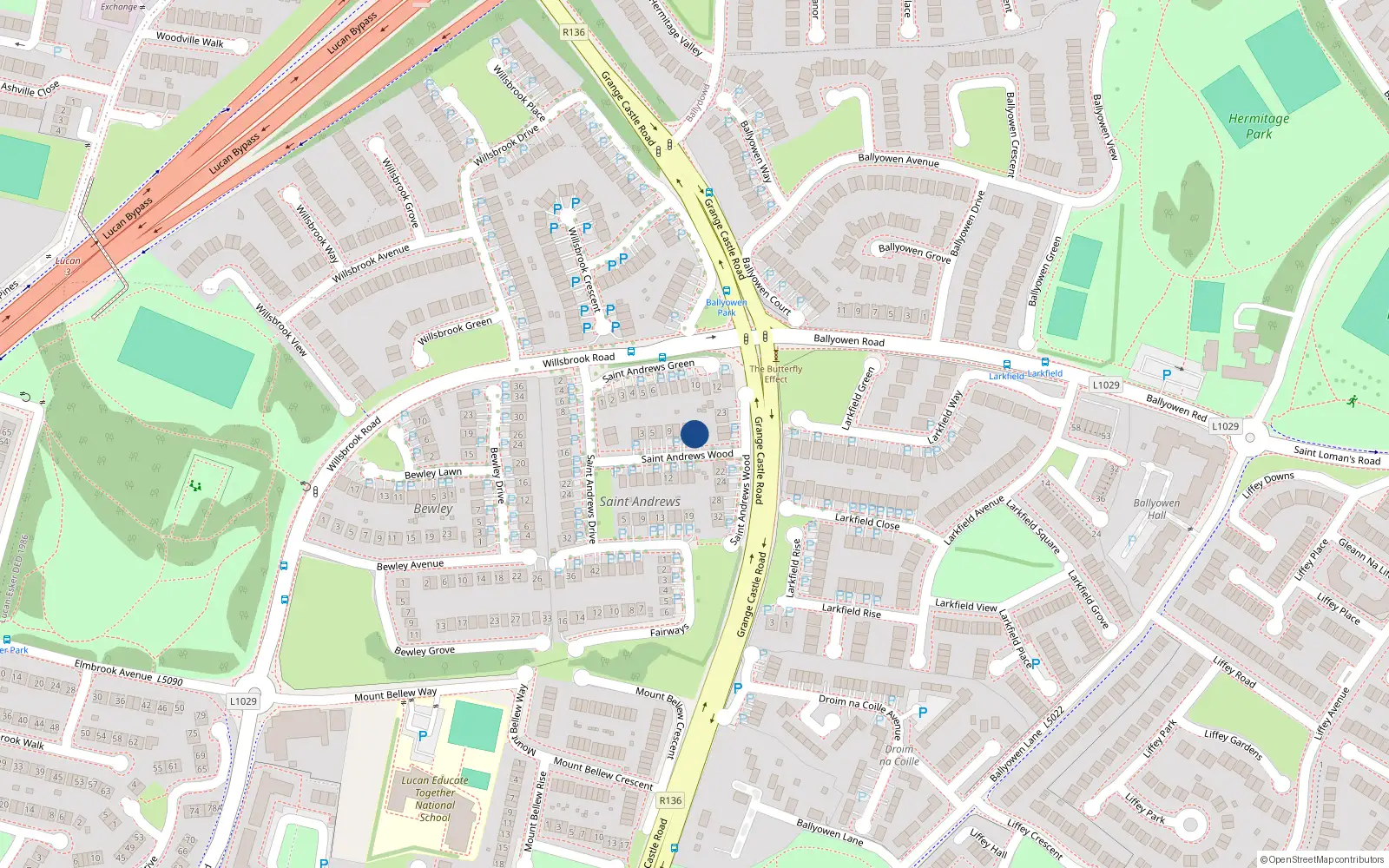 Overhead map showing the location of 15 St Andrew's Wood, Lucan, Co Dublin