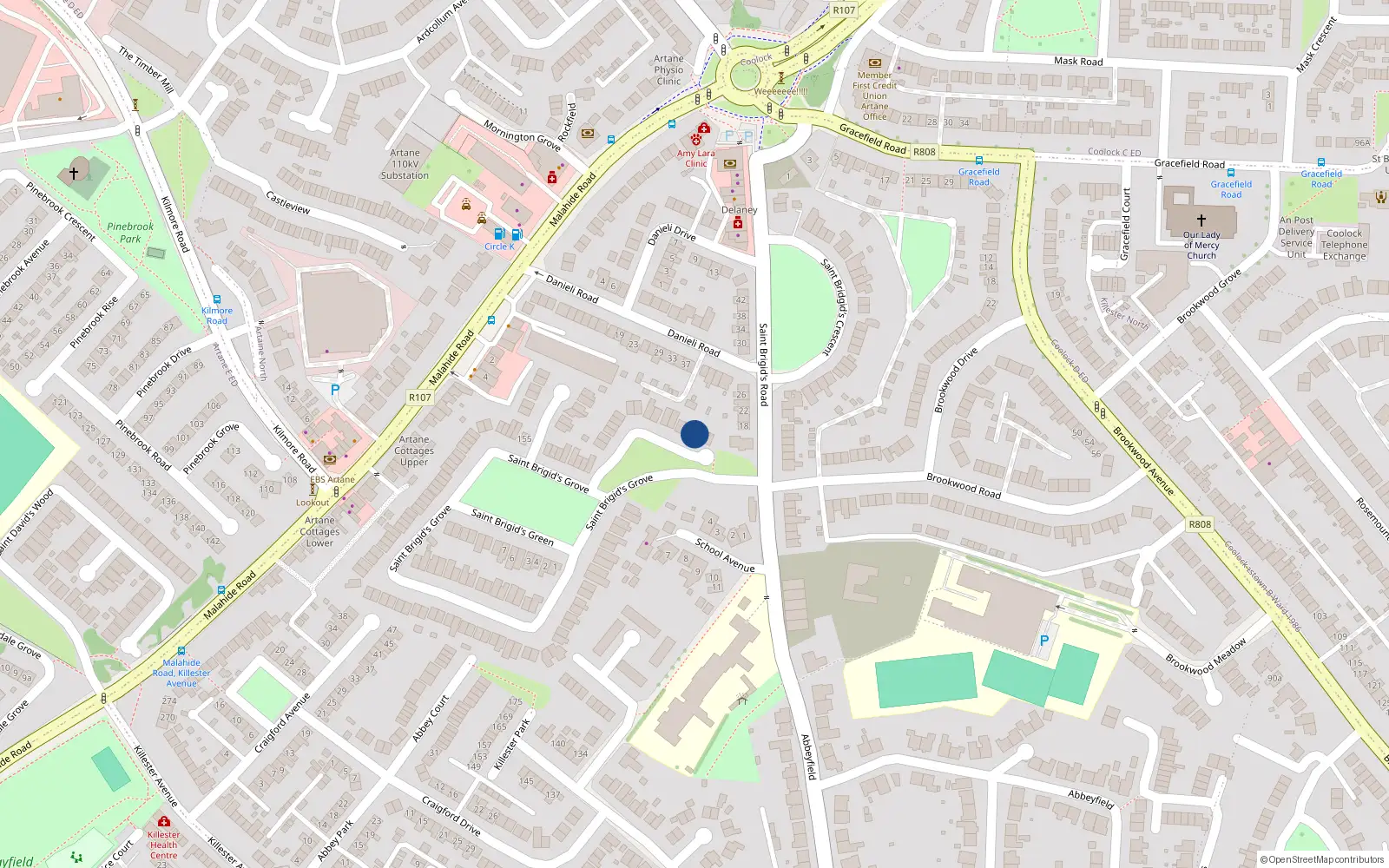 Overhead map showing the location of 15 Saint Brigid's Lawn, Dublin 5