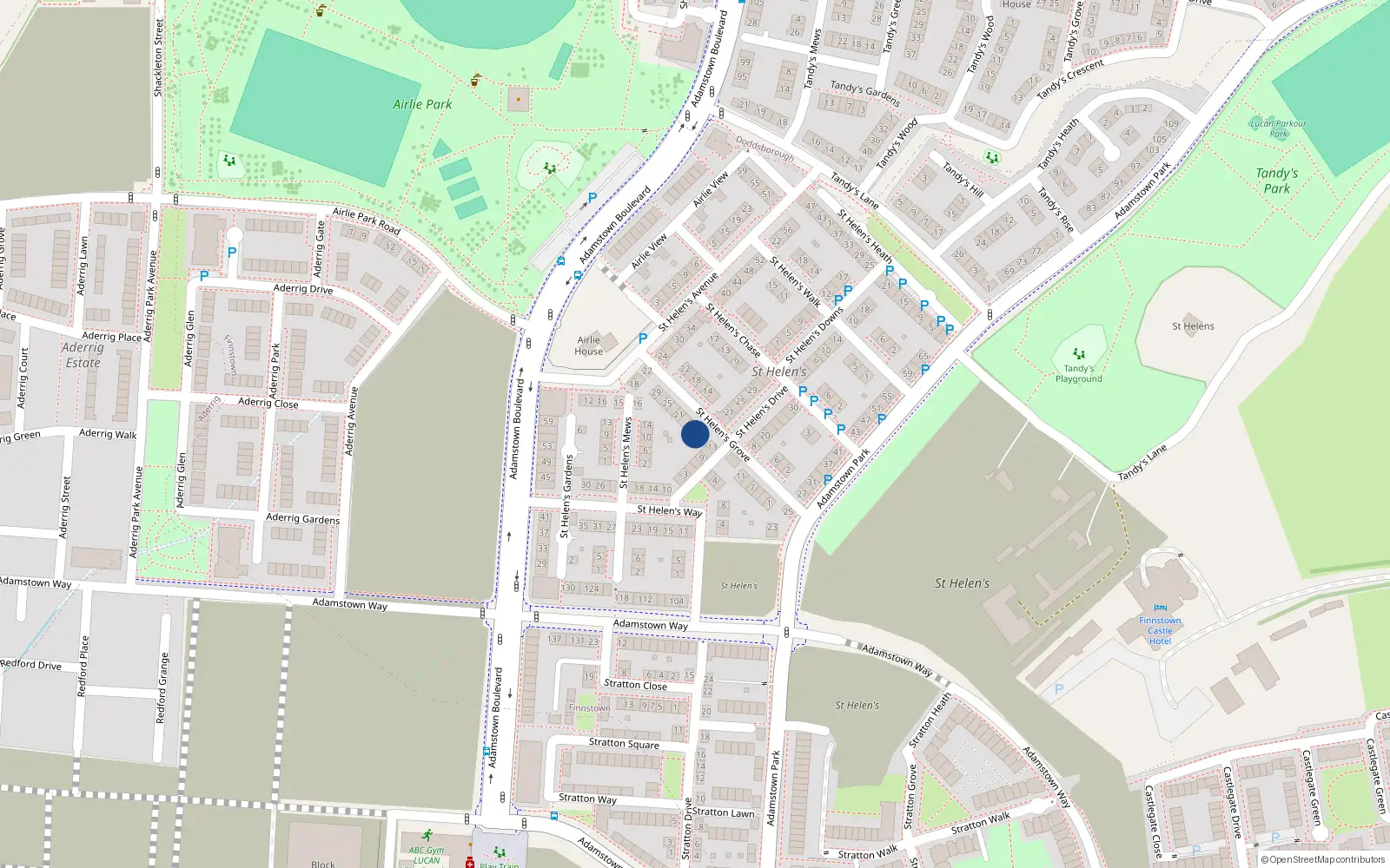 Overhead map showing the location of 15 Saint Helen's Grove, Lucan