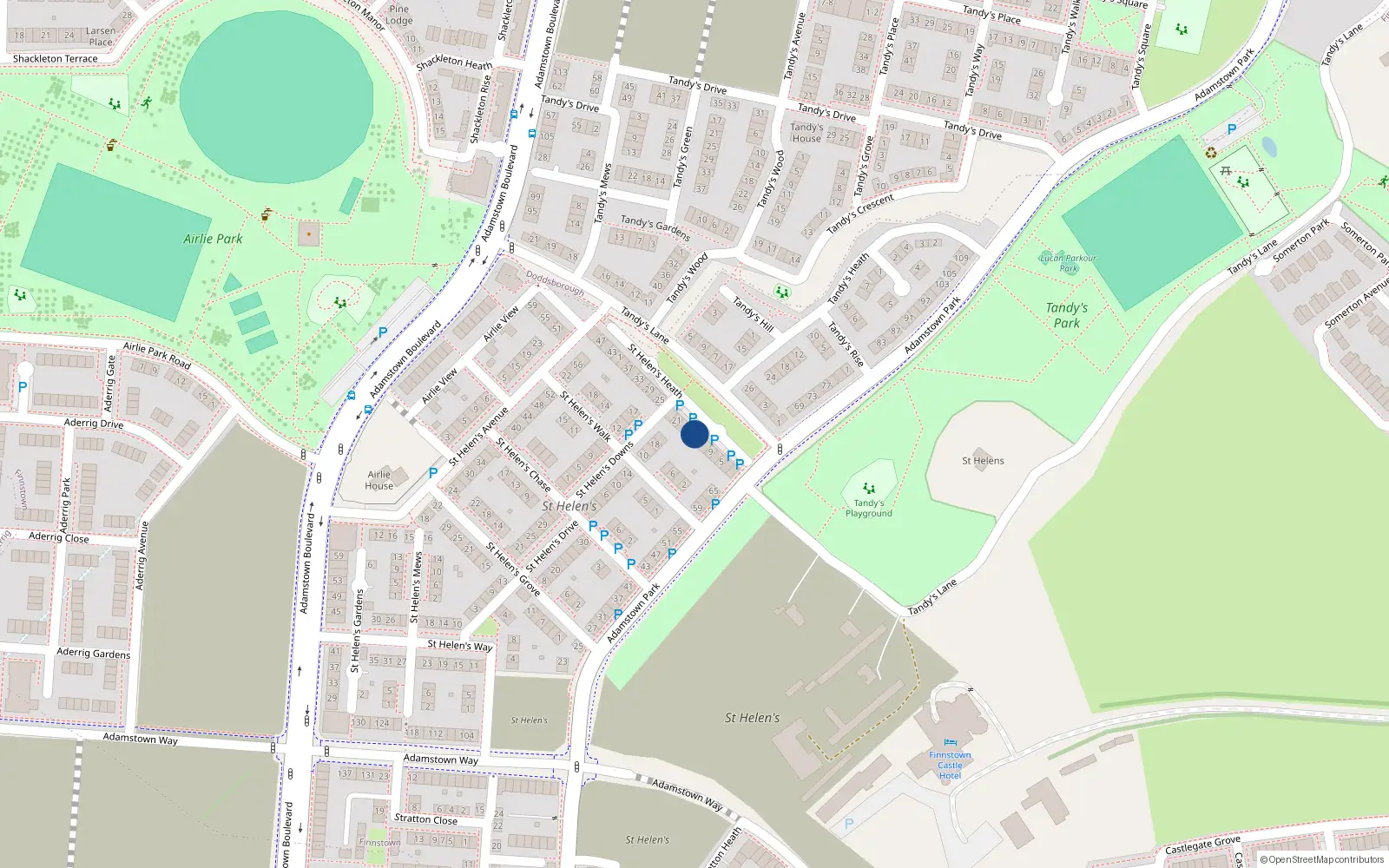 Overhead map showing the location of 15 Saint Helen's Heath, Lucan