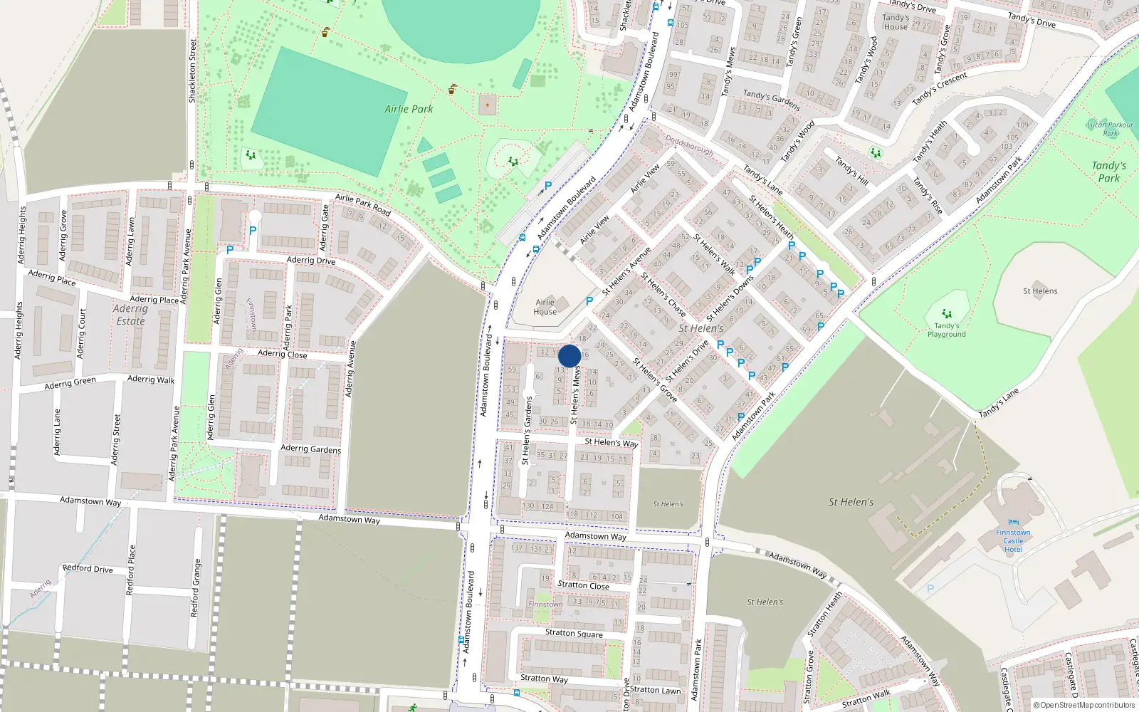 Overhead map showing the location of 15 Saint Helens Mews, Lucan