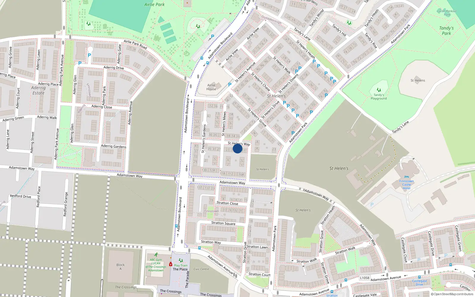 Overhead map showing the location of 15 Saint Helens Way, Lucan
