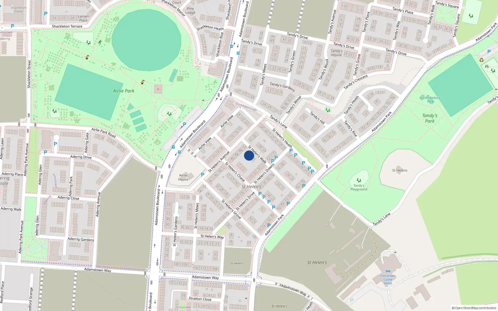 Overhead map showing the location of 15 Saint Helen's Walk, Lucan