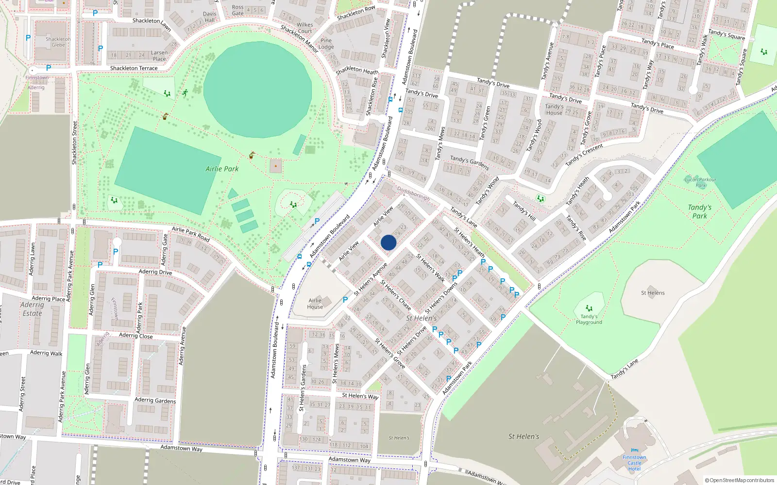 Overhead map showing the location of 15 St Helens Avenue, St Helens, Adamstown