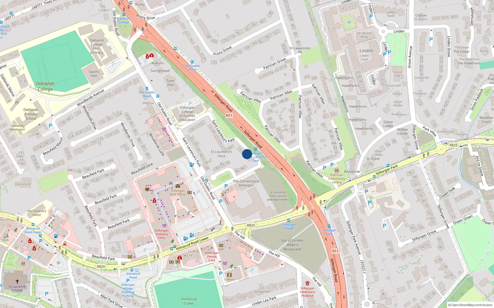 Overhead map showing the location of 15 St Laurences Park, Stillorgan, Dublin
