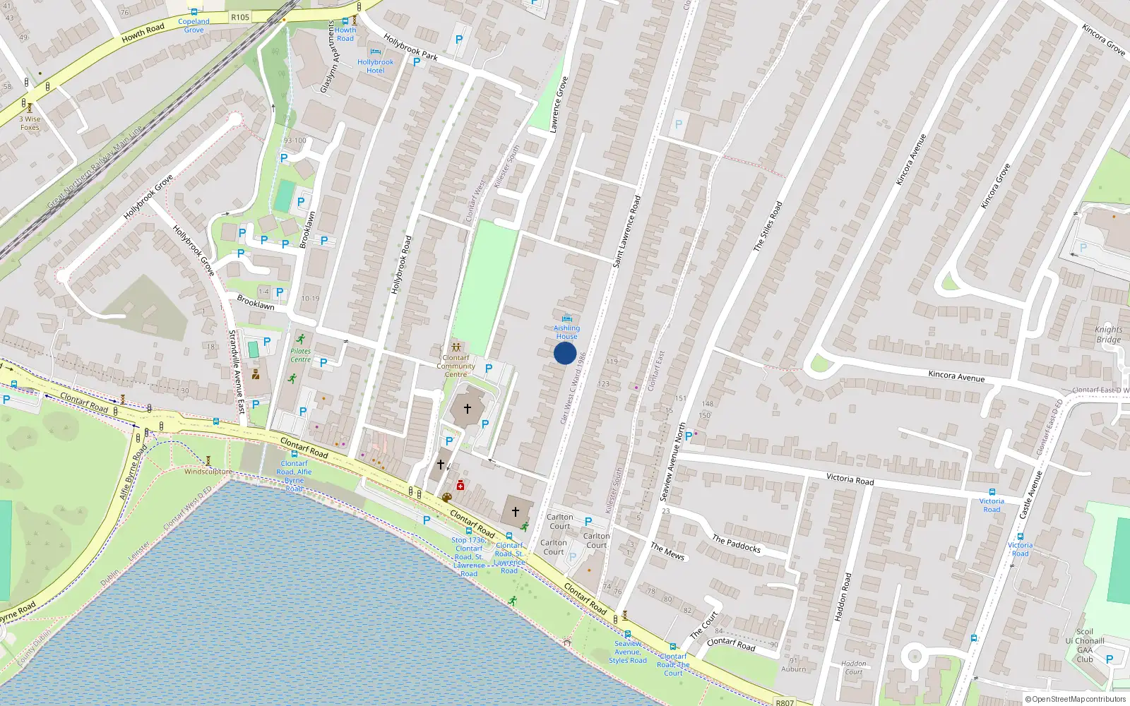 Overhead map showing the location of 15 St Lawrence Road, Clontarf, Dublin 3