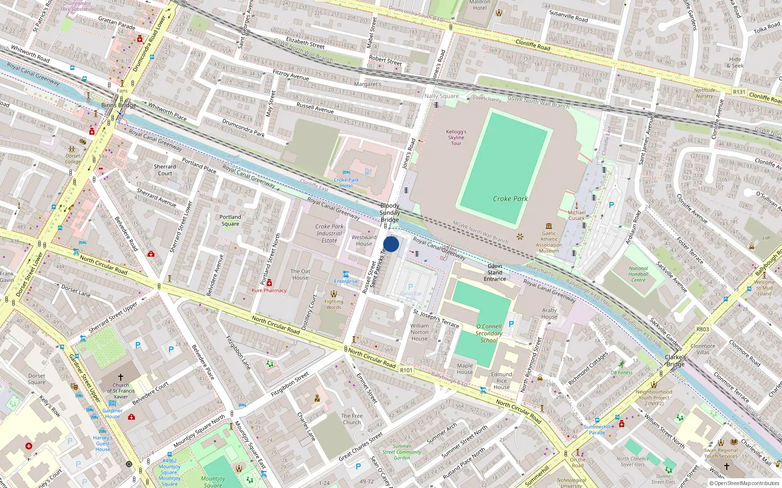 Overhead map showing the location of 15 St Patricks Terrace, Russell St, C Road Dublin 1