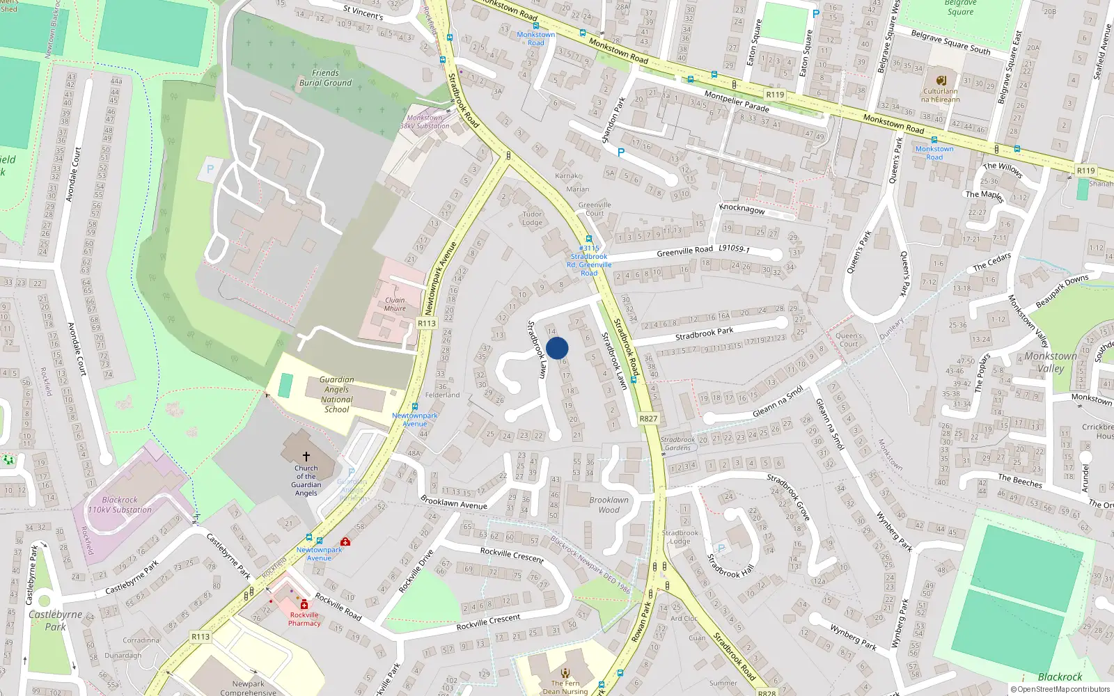 Overhead map showing the location of 15 Stradbrook Lawn, Blackrock