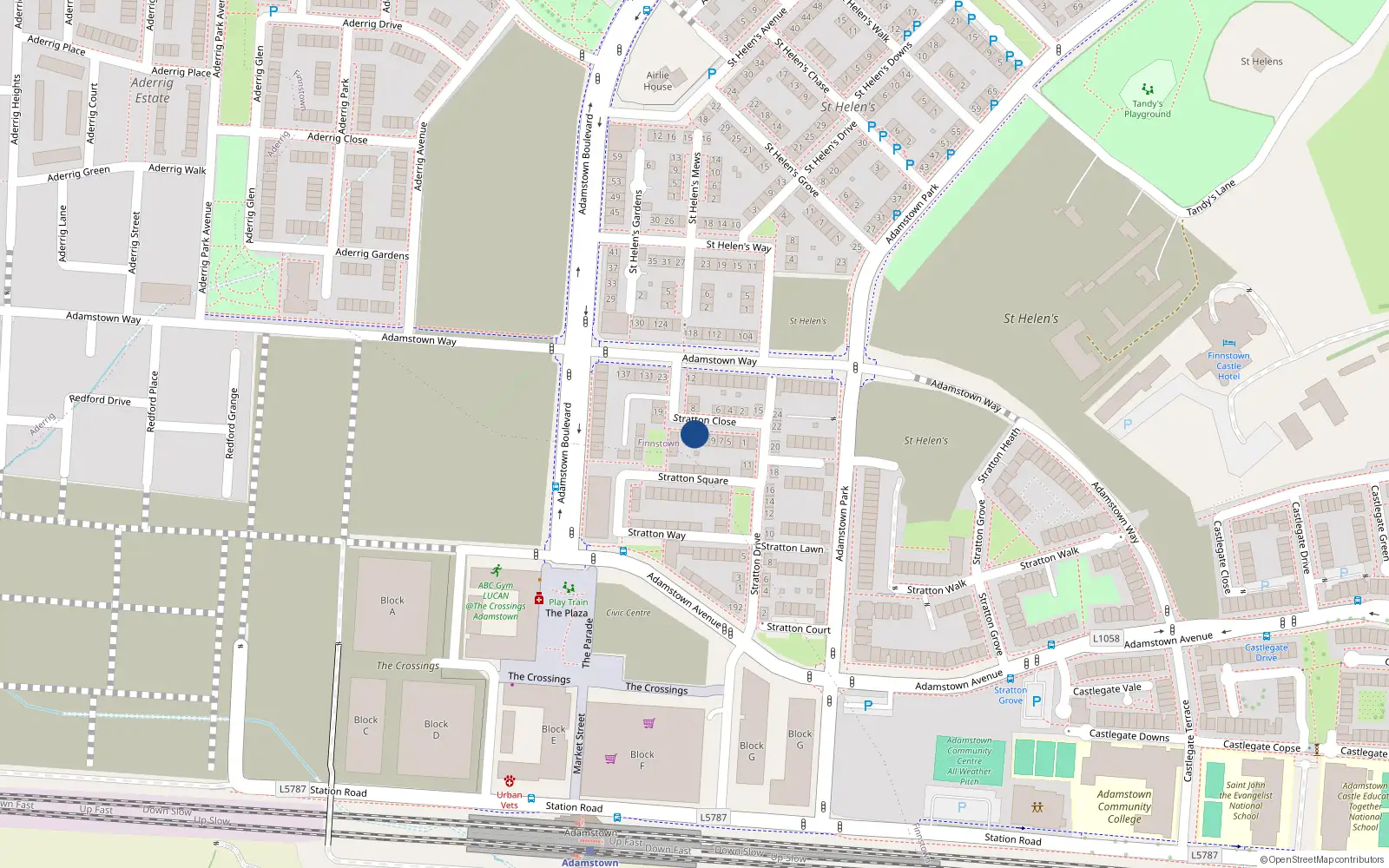 Overhead map showing the location of 15 Stratton Close, Lucan