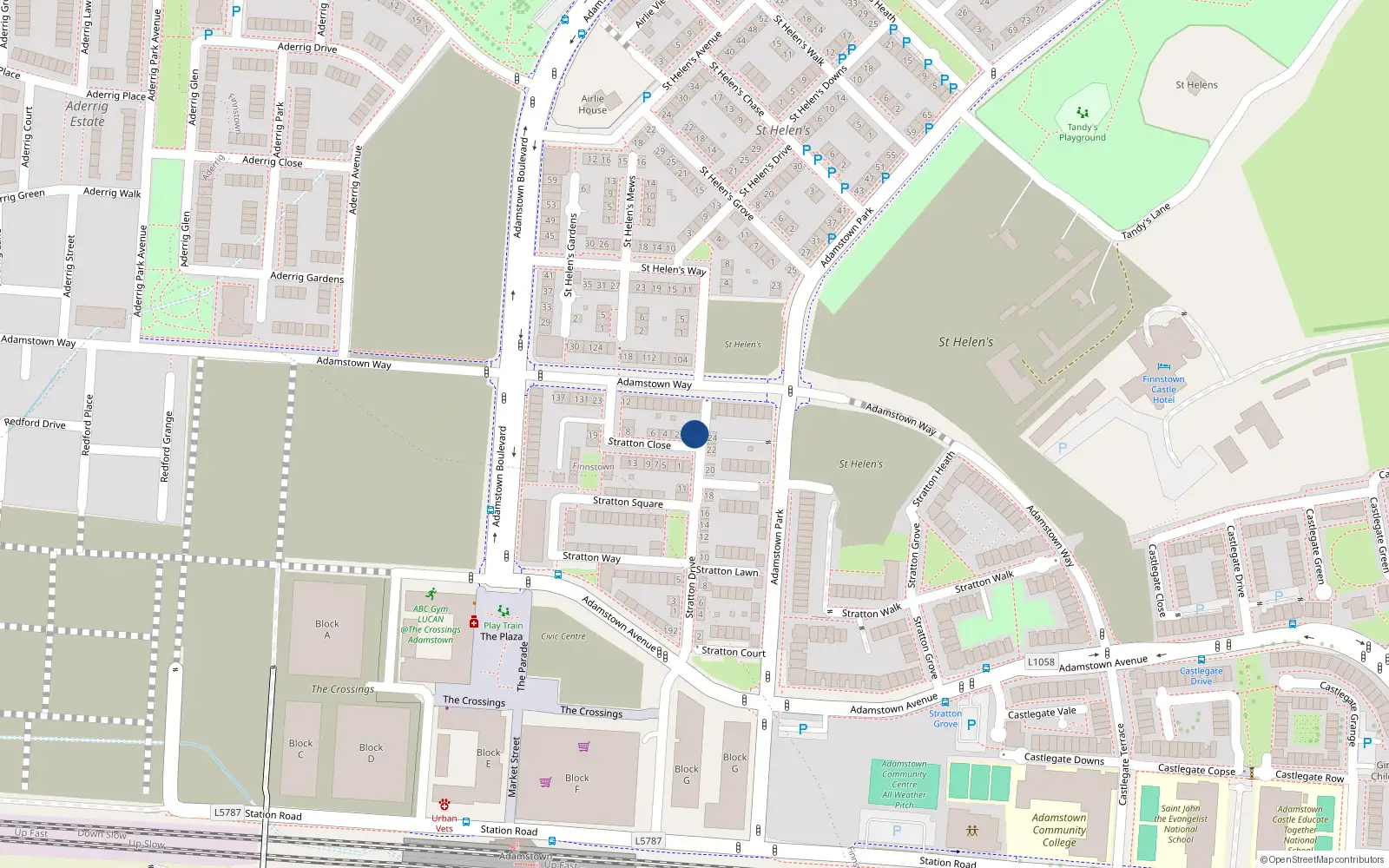 Overhead map showing the location of 15 Stratton Drive, Lucan