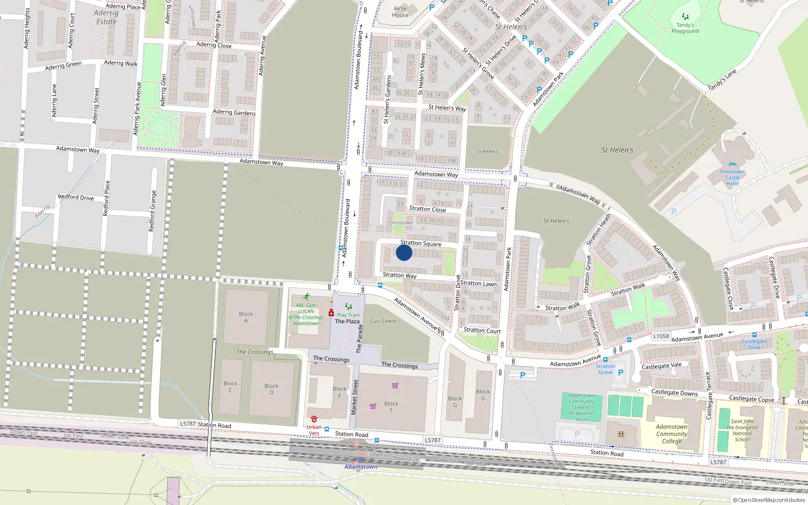 Overhead map showing the location of 15 Stratton Square, Adamstown, Co Dublin