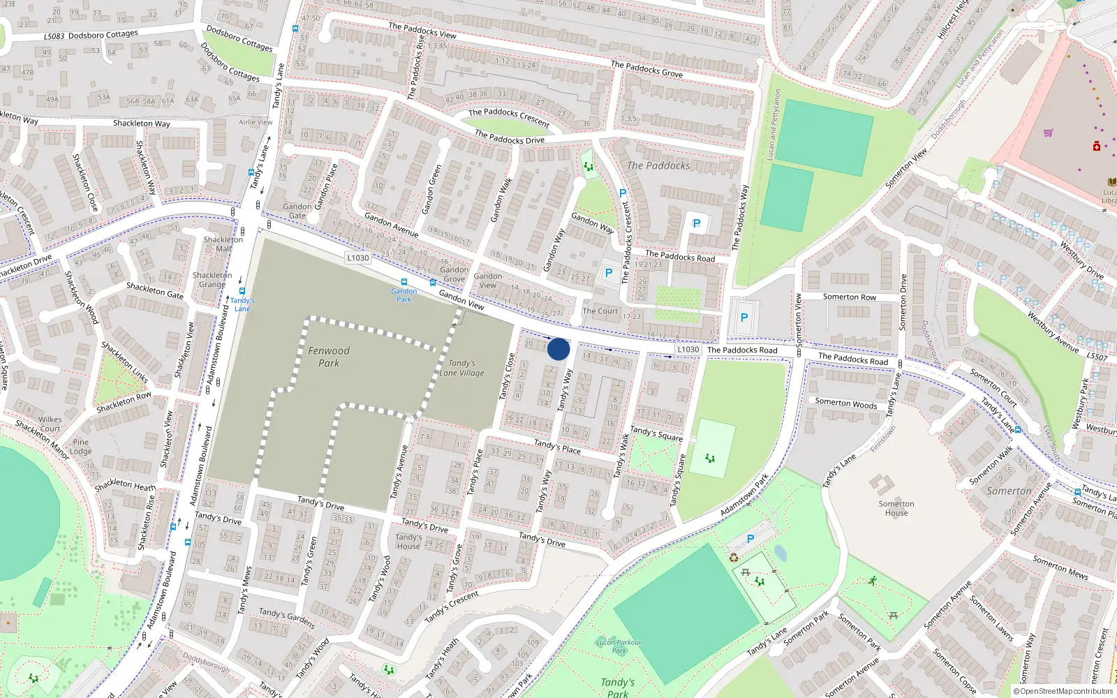 Overhead map showing the location of 15 Tandy's Gate, Lucan
