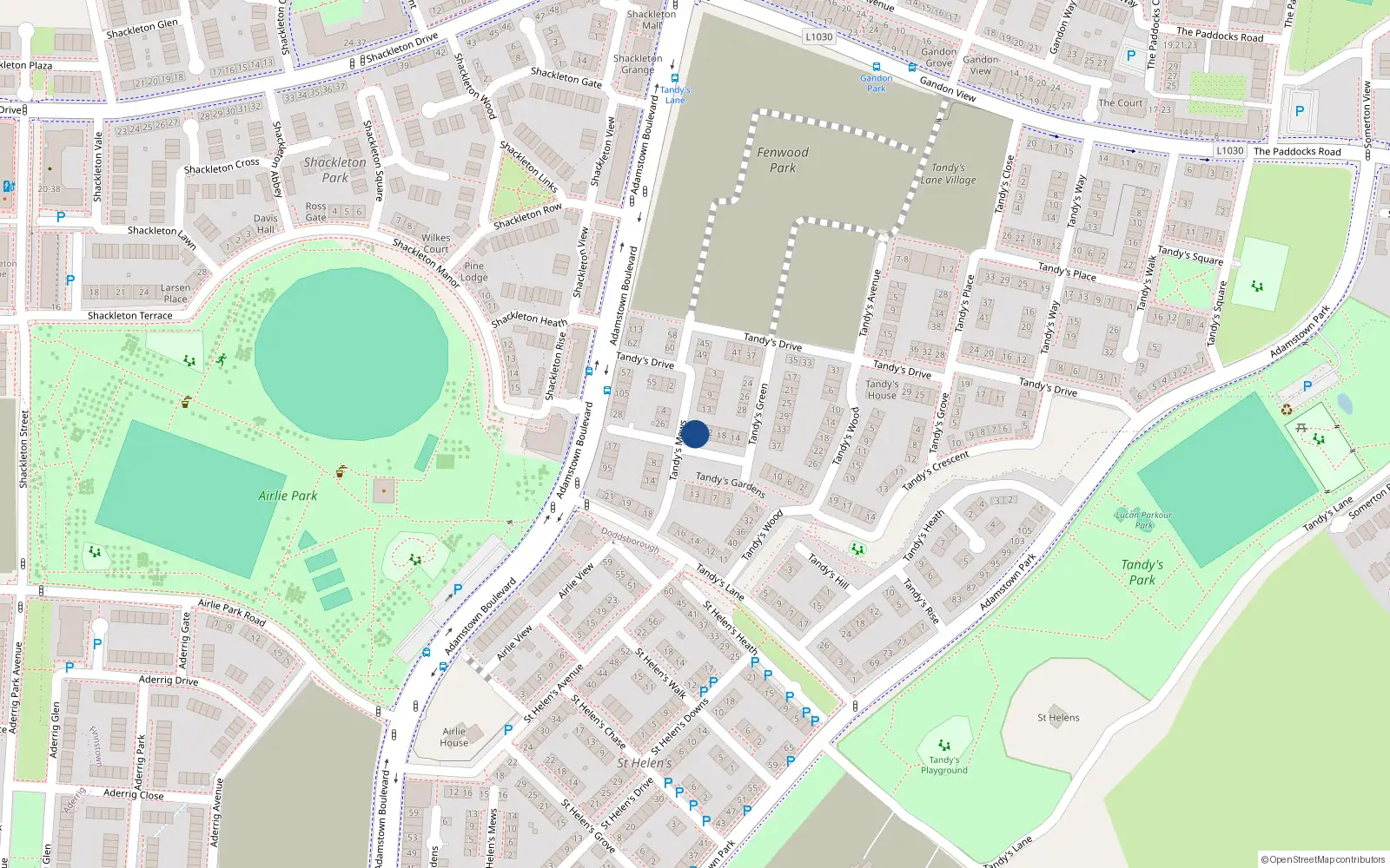 Overhead map showing the location of 15 Tandy's Mews, Lucan