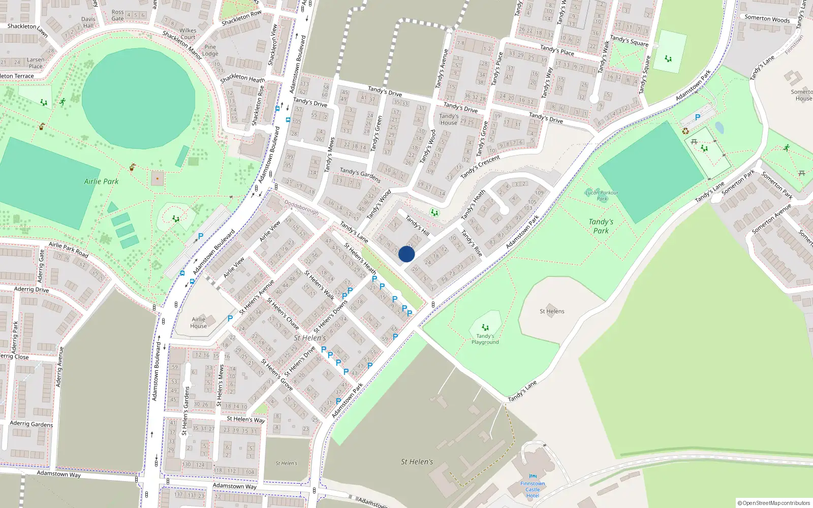 Overhead map showing the location of 15 Tandy's Heath, Finnstown