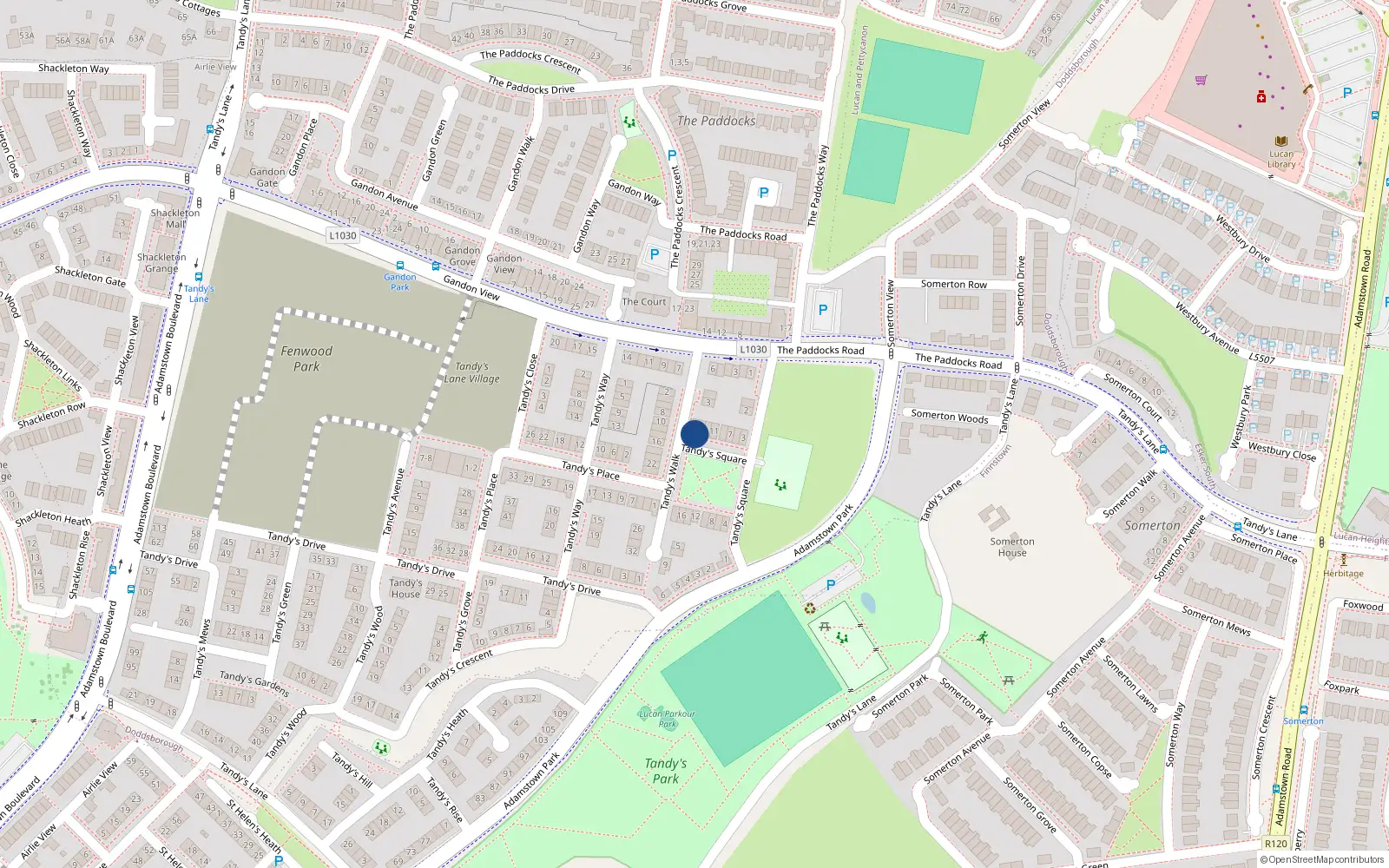 Overhead map showing the location of 15 Tandy's Square, Lucan