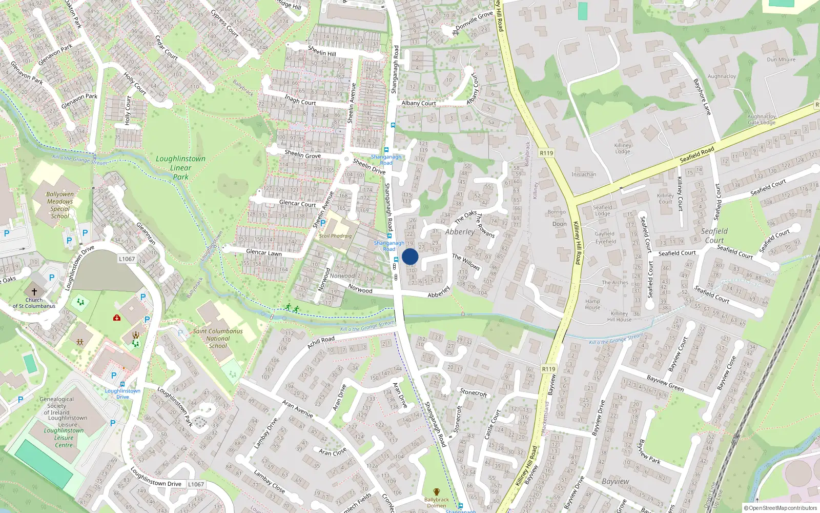Overhead map showing the location of 15 The Aspens, Killiney