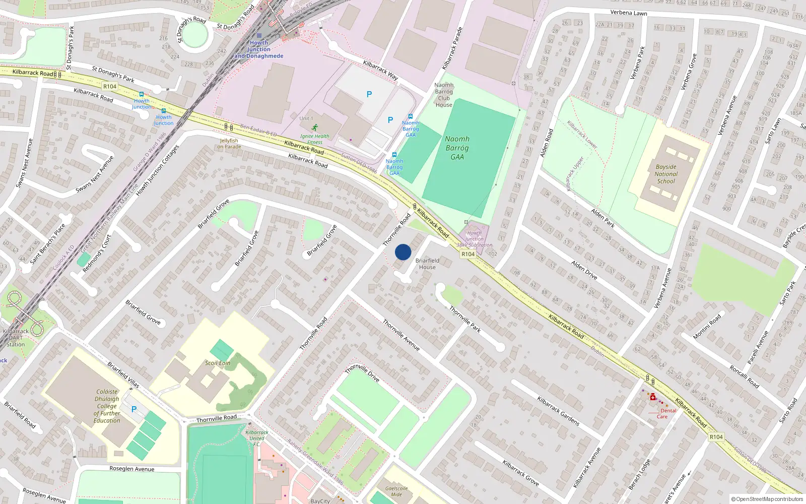 Overhead map showing the location of 15 the Belfry, Kilbarrack Road, Dublin 5