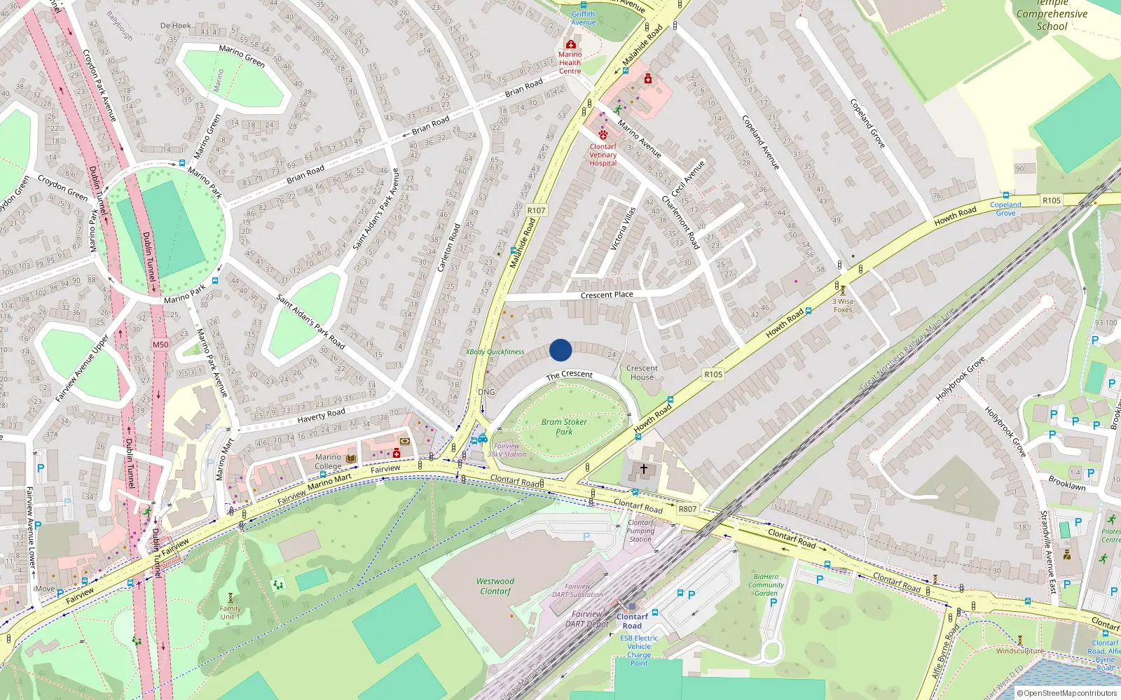 Overhead map showing the location of 15 The Crescent, Dublin 3