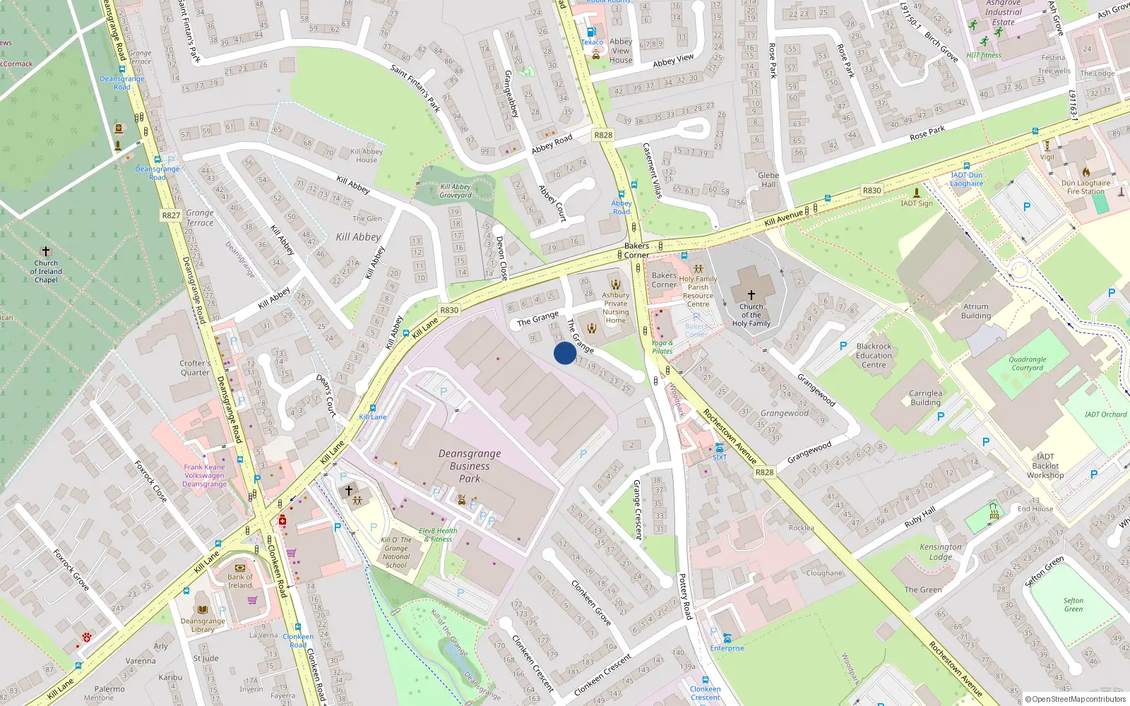 Overhead map showing the location of 15 the Grange, Kill O the Grange, Blackrock